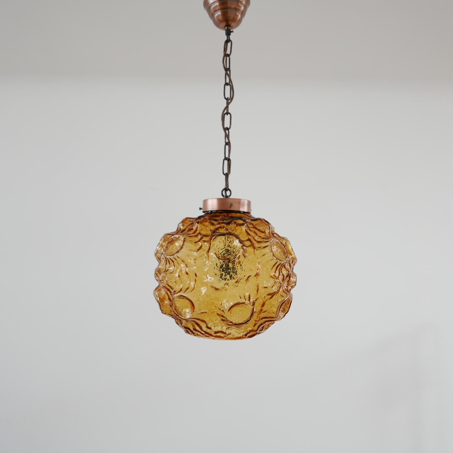 Danish Mid-Century Copper and Glass Pendant Light For Sale 3