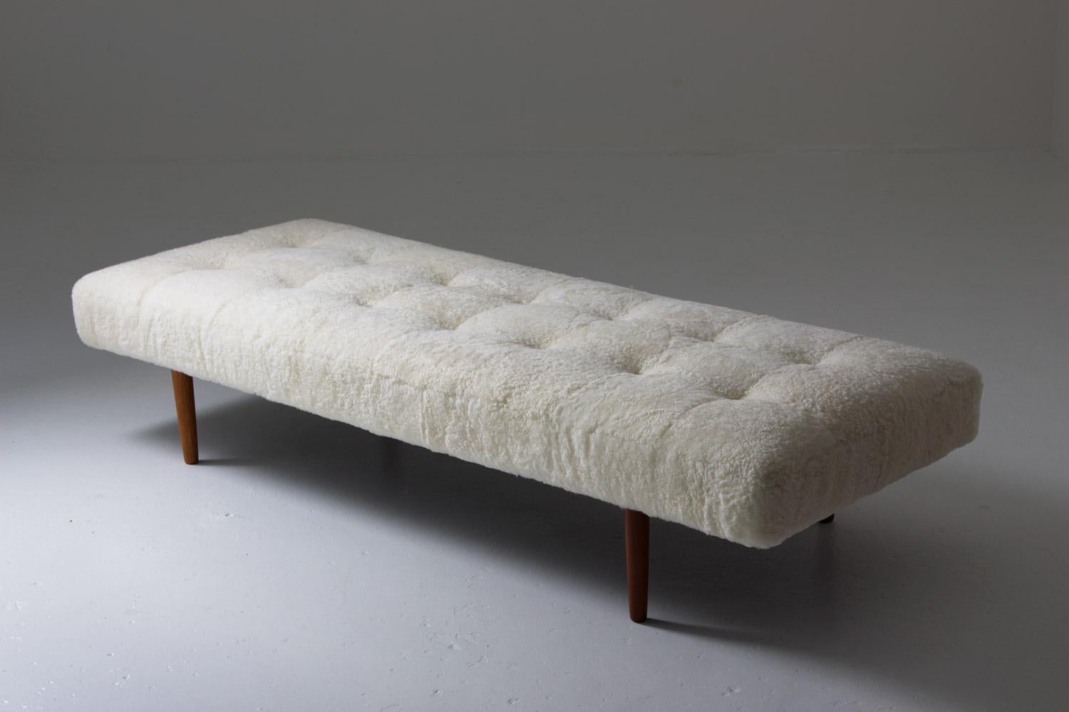 Scandinavian Modern Danish Midcentury Daybed Upholstered in Sheepskin