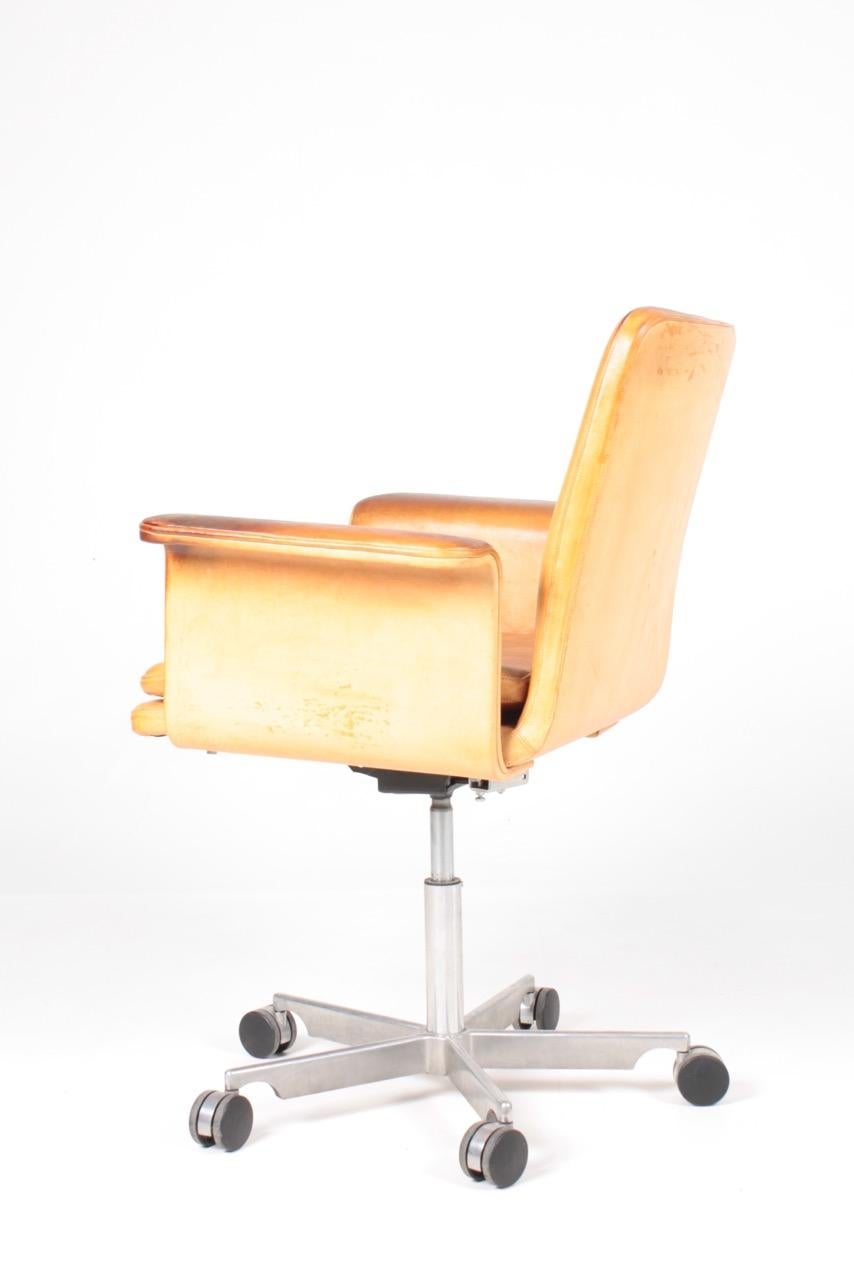 Scandinavian Modern Danish Midcentury Desk Chair in Patinated Leather by Jørgen Rasmussen