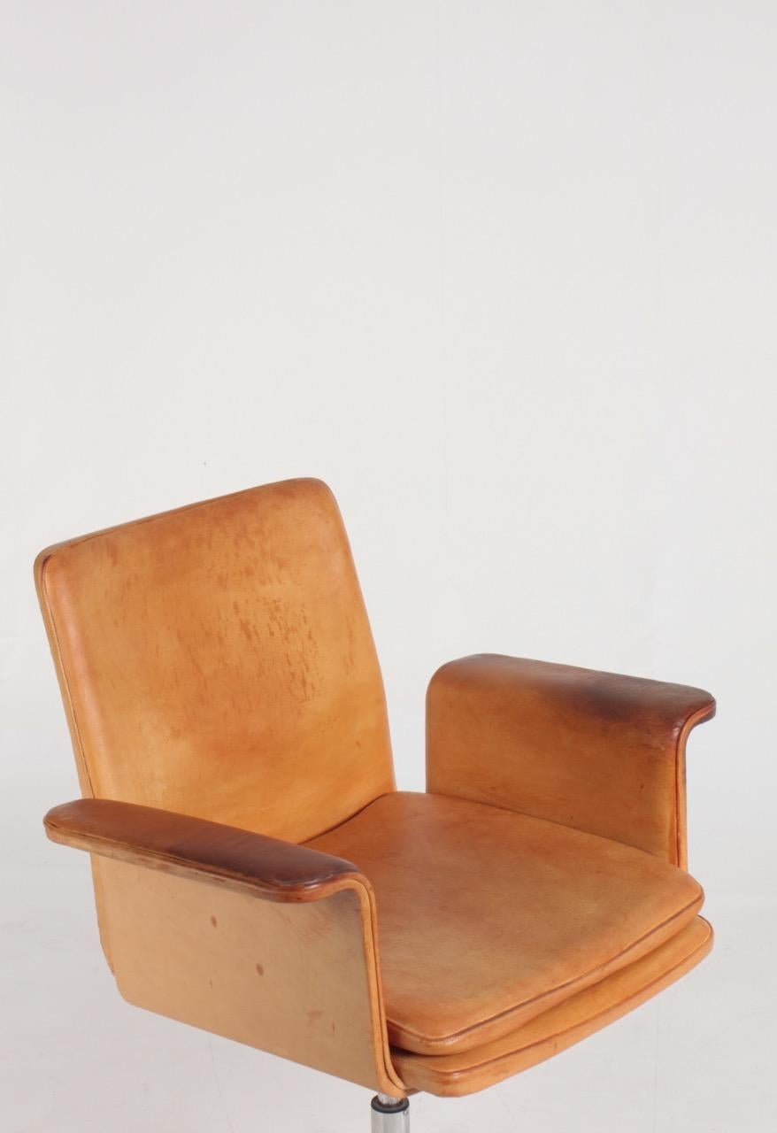 Mid-20th Century Danish Midcentury Desk Chair in Patinated Leather by Jørgen Rasmussen