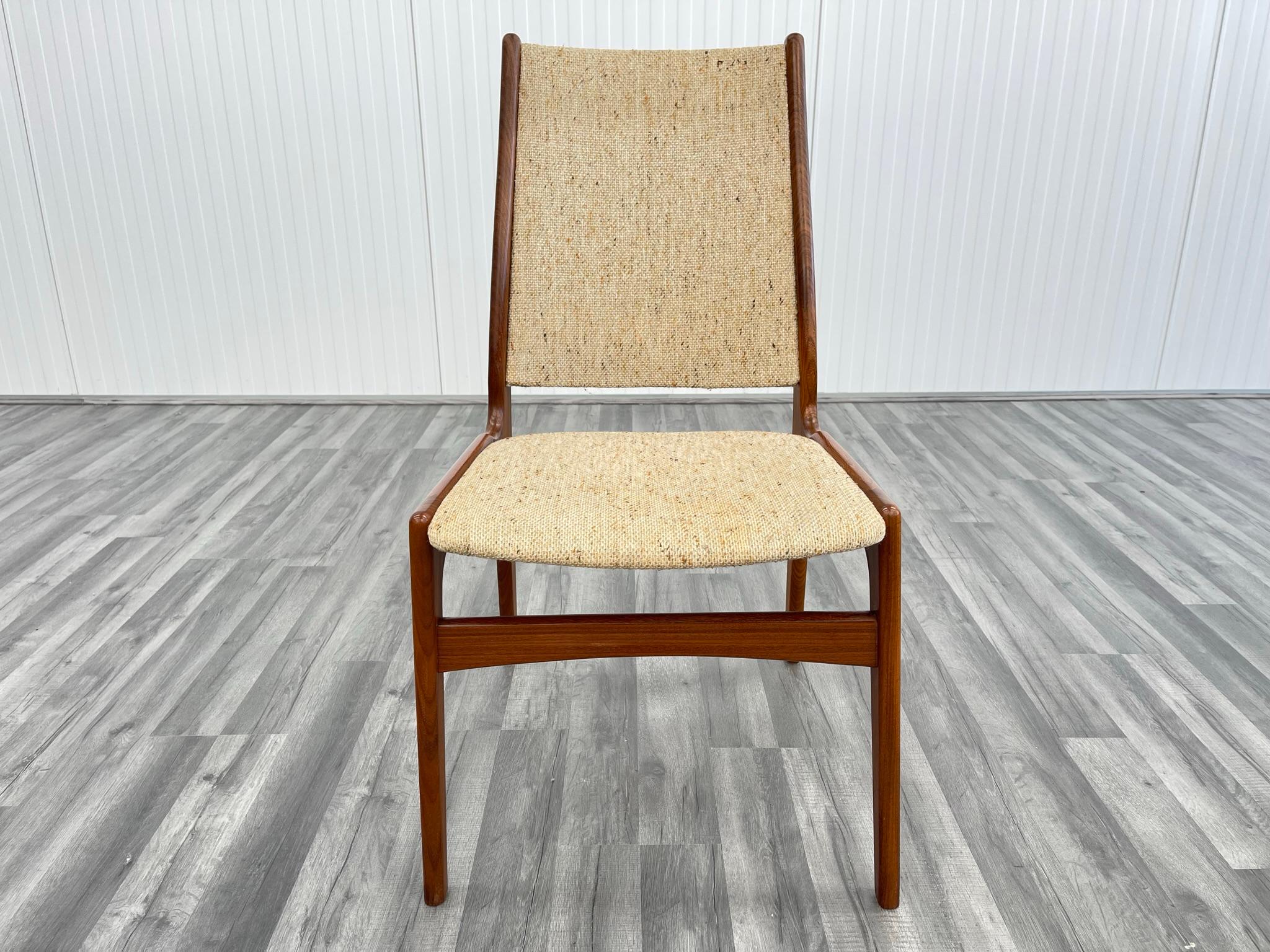 Fabric Danish Mid Century Dining Chairs in Teak by Erik Buch, Set of 6