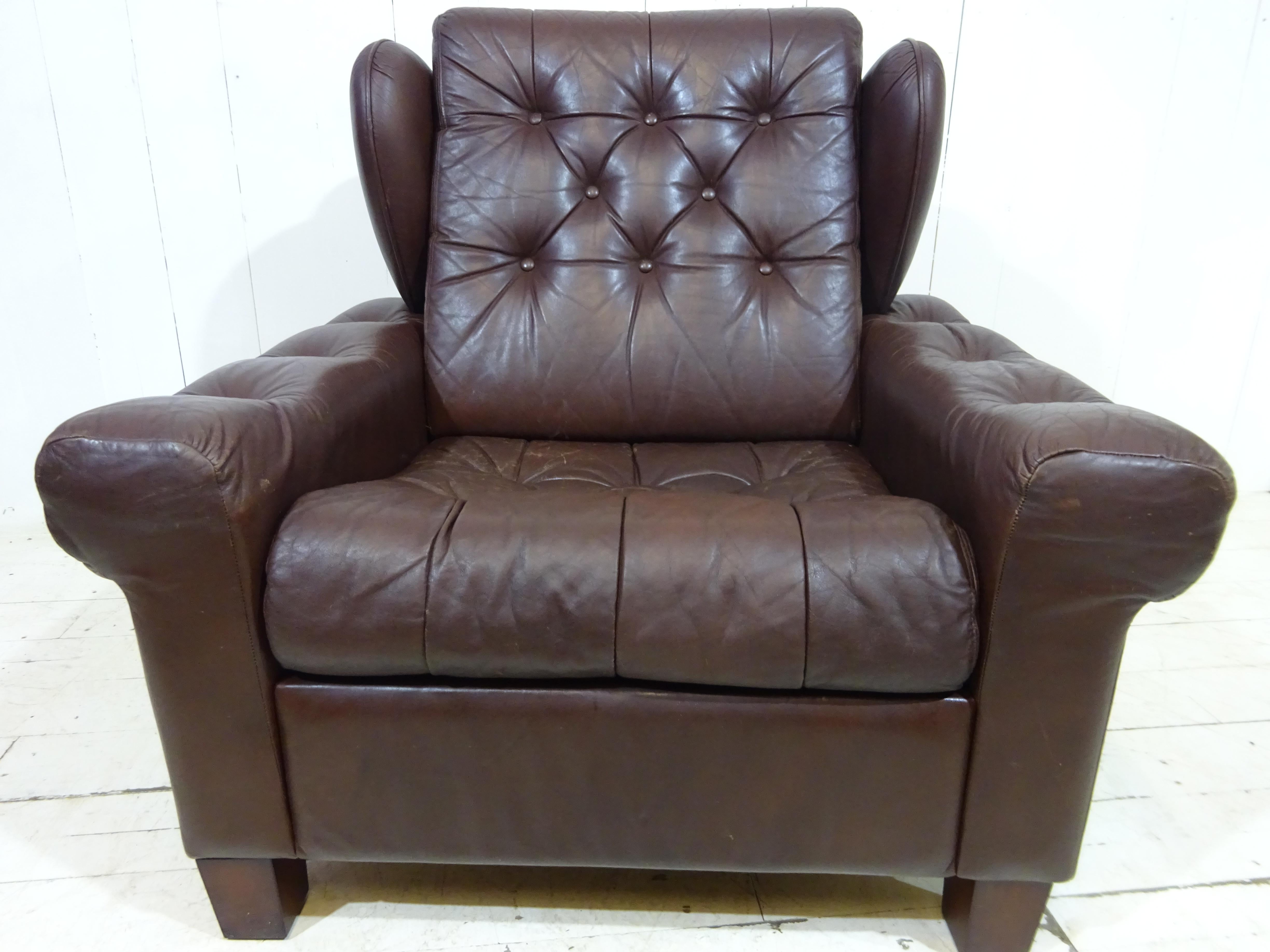 Danish Mid-Century Distressed Leather Armchair In Good Condition In Tarleton, GB