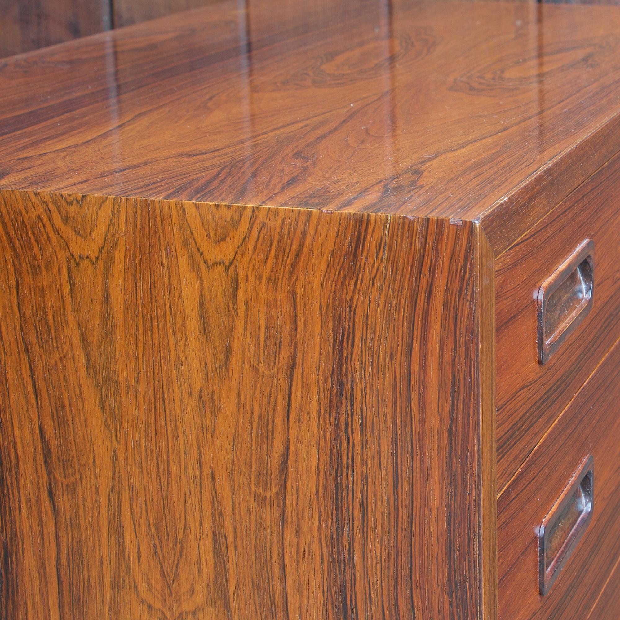 Lacquered Danish Mid-Century Dresser Cabinet Book Matched Rosewood Chest of Drawers Table