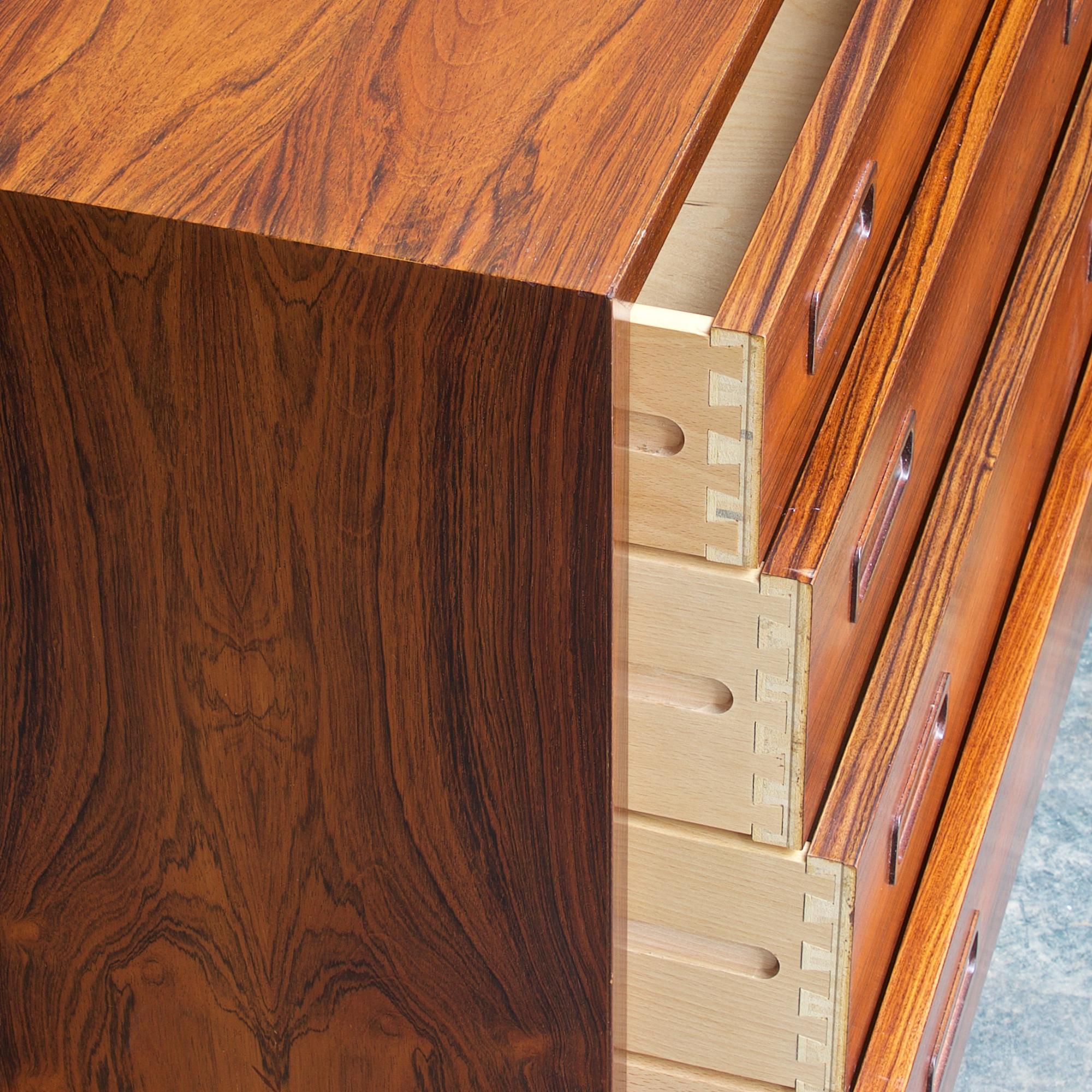 Danish Mid-Century Dresser Cabinet Book Matched Rosewood Chest of Drawers Table In Good Condition In Hyattsville, MD