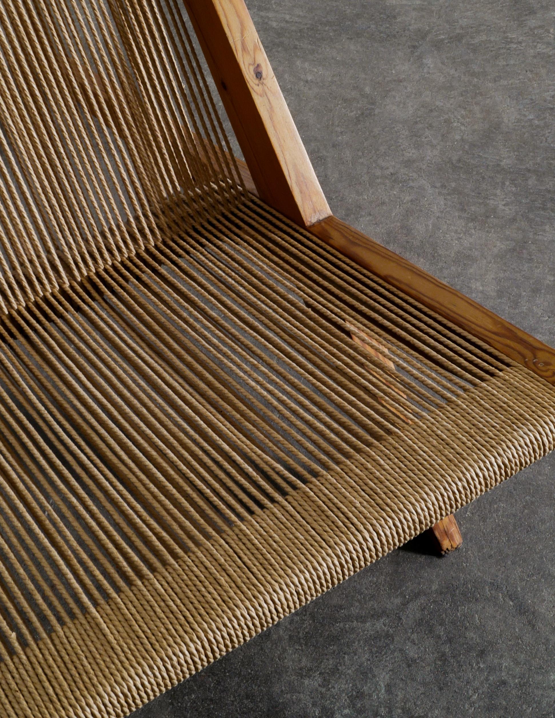 Danish Mid Century Easy Chair in Pine and Papercord Produced in Denmark, 1960s  In Good Condition In Stockholm, SE