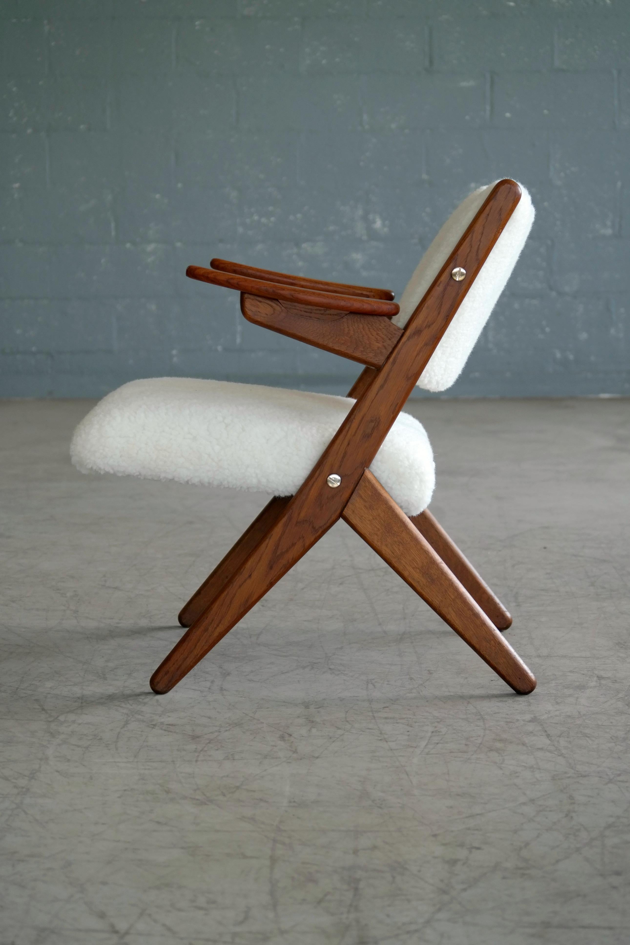 Mid-Century Modern Danish Midcentury Easy Chair in Teak and Lambswool by Arne Hovmand-Olsen