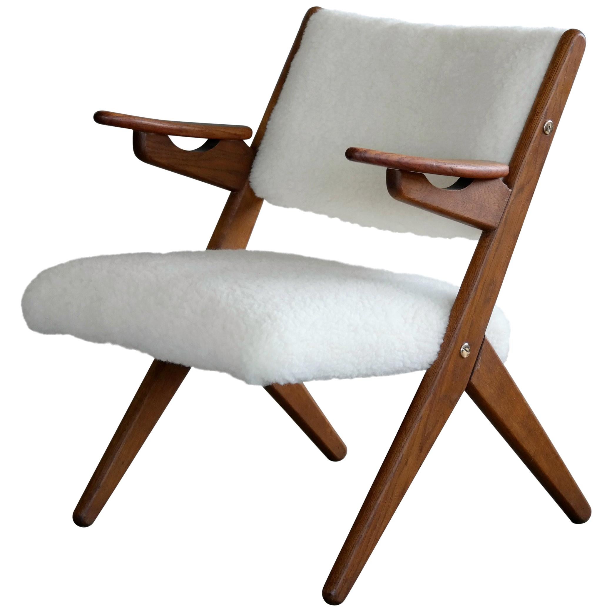 Danish Midcentury Easy Chair in Teak and Lambswool by Arne Hovmand-Olsen
