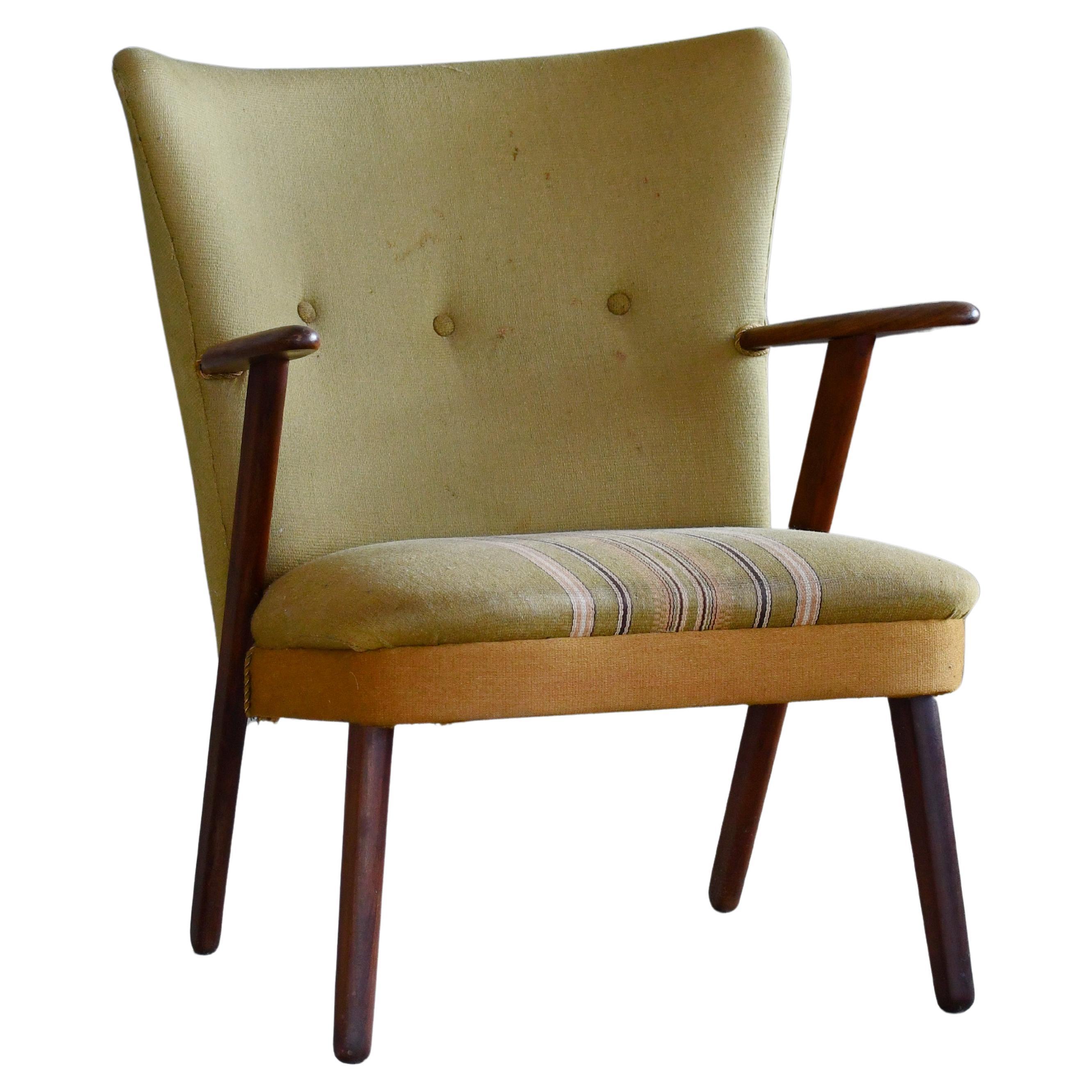 Danish mid-century Easy Chair Teak and original Striped Wool, 1950's For Sale