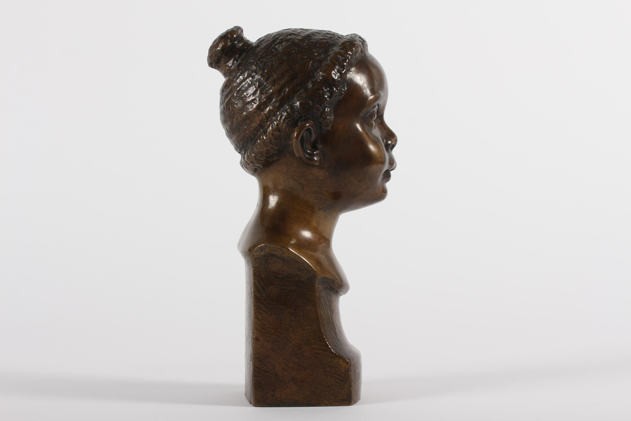 Mid-Century Modern Danish Midcentury Elna Borch Bronze Bust of Young Child Made by L. Rasmussen