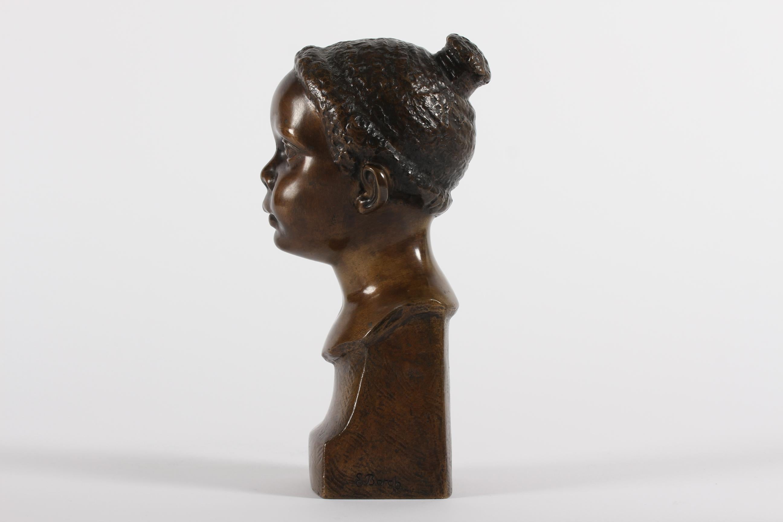 Danish Midcentury Elna Borch Bronze Bust of Young Child Made by L. Rasmussen In Good Condition In Aarhus C, DK