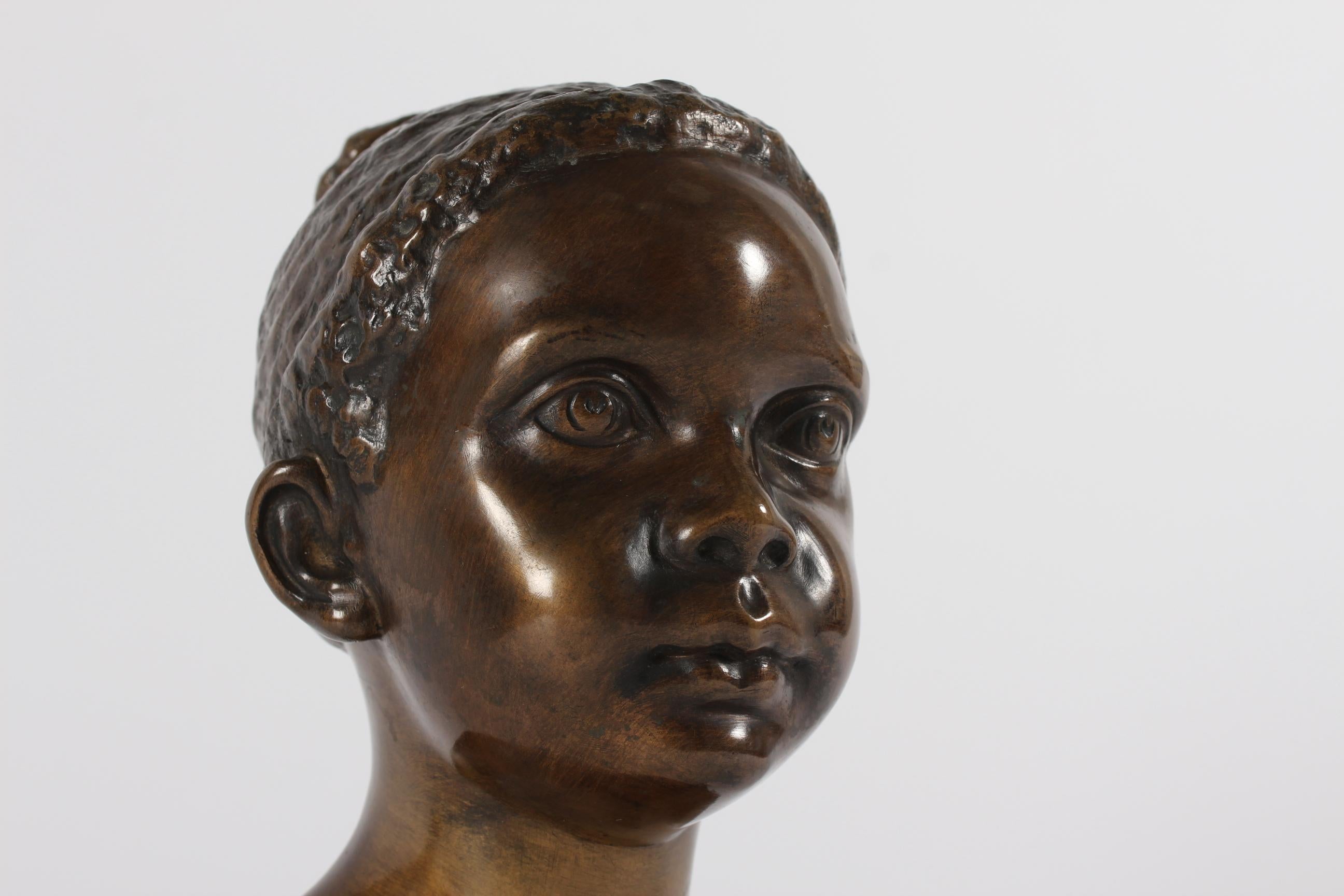 Danish Midcentury Elna Borch Bronze Bust of Young Child Made by L. Rasmussen 1