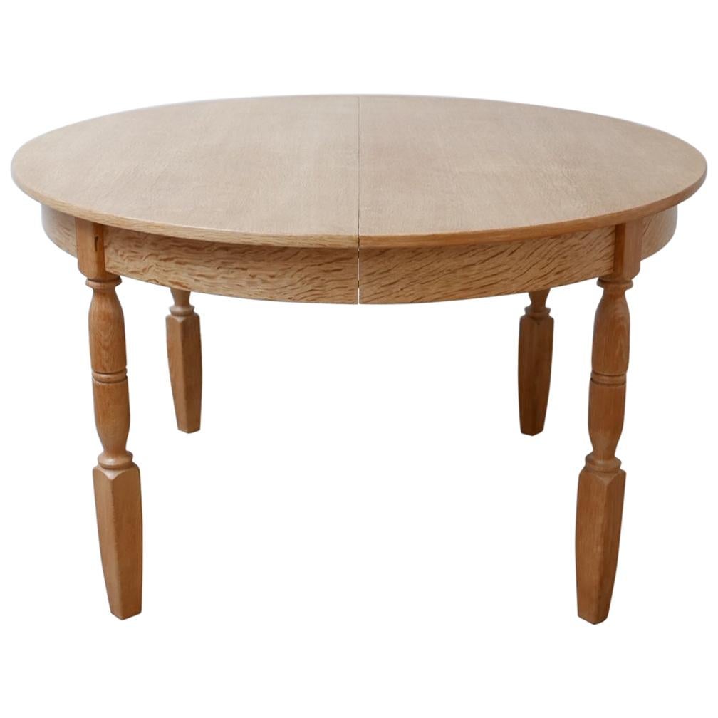 Danish Mid-Century Extendable Circular Oak Dining Table by Rosengaarden