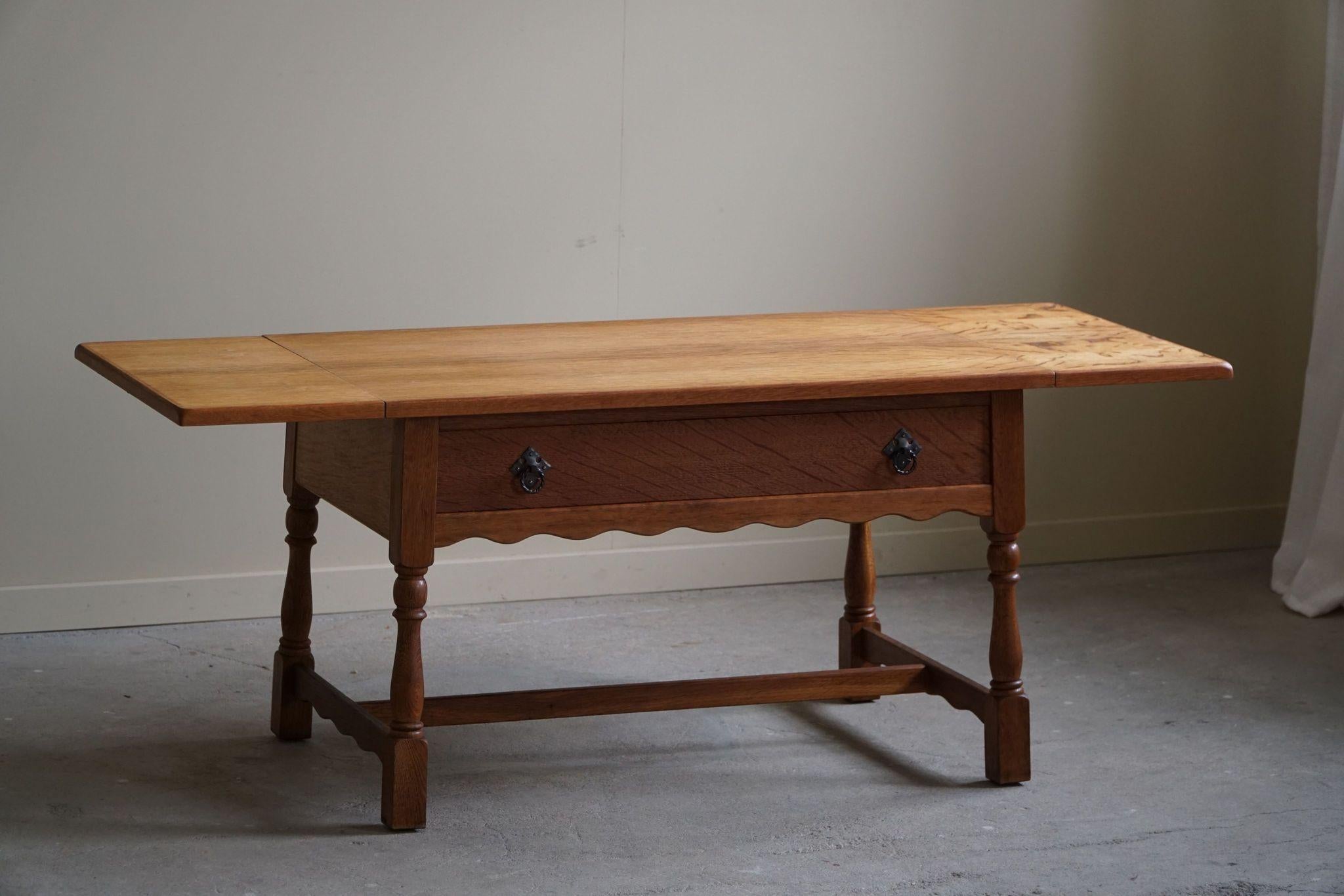 Danish Mid Century Folding Table with a Drawer in Oak, Henning Kjærnulf, 1960s For Sale 7