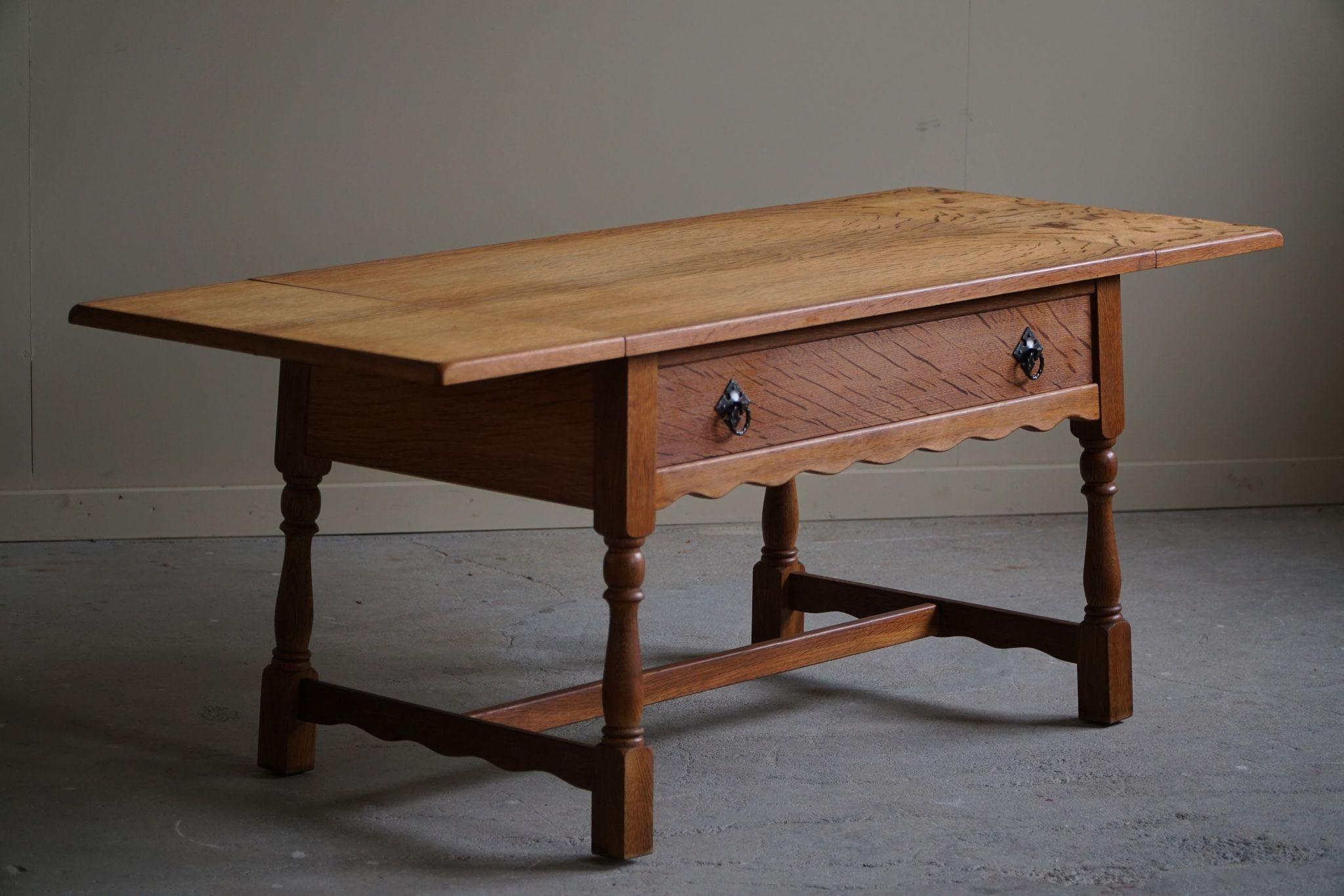 Danish Mid Century Folding Table with a Drawer in Oak, Henning Kjærnulf, 1960s For Sale 8