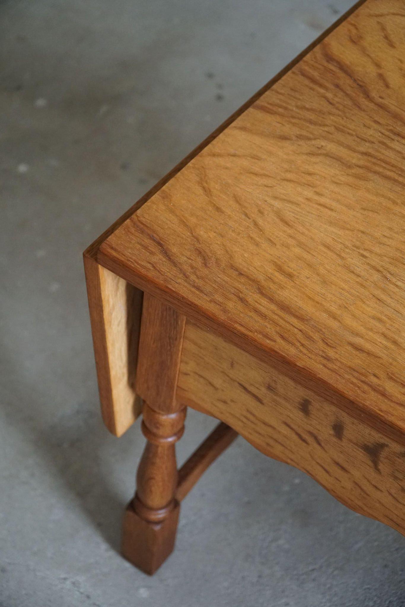 Danish Mid Century Folding Table with a Drawer in Oak, Henning Kjærnulf, 1960s For Sale 9