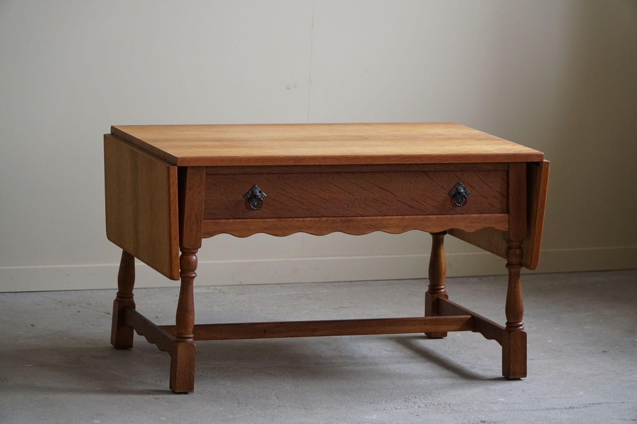 Danish Mid Century Folding Table with a Drawer in Oak, Henning Kjærnulf, 1960s For Sale 10