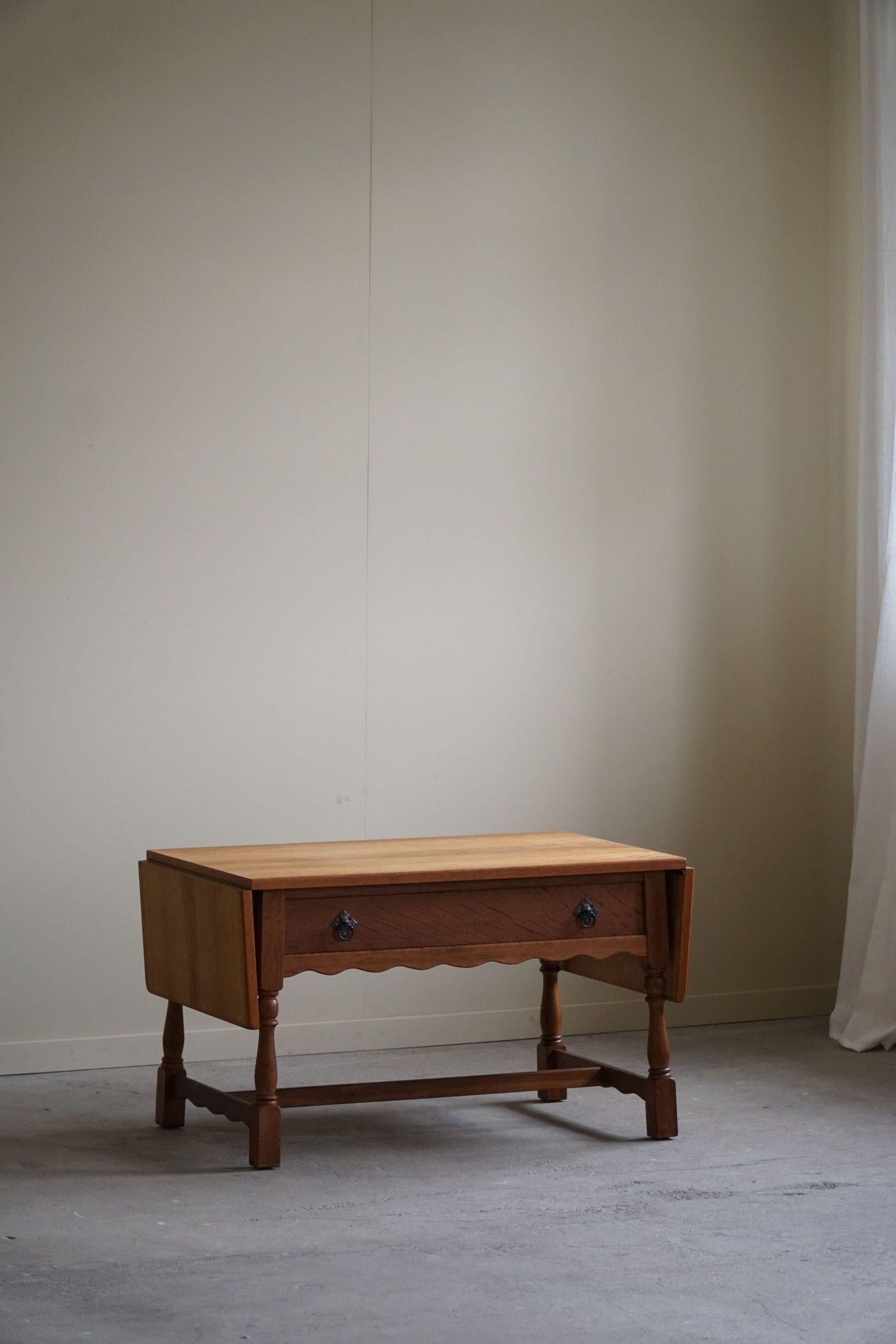Danish Mid Century Folding Table with a Drawer in Oak, Henning Kjærnulf, 1960s For Sale 11