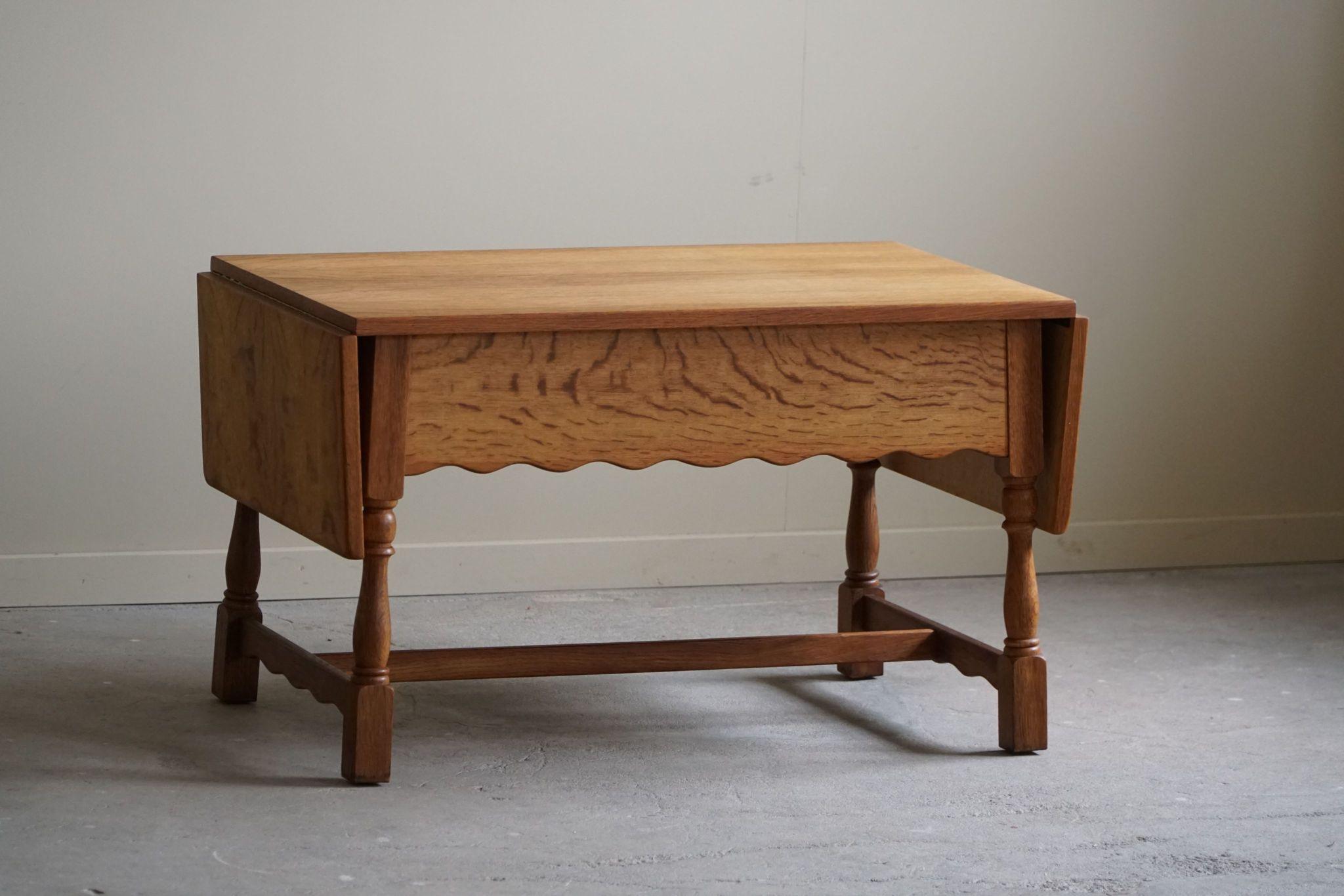 Danish Mid Century Folding Table with a Drawer in Oak, Henning Kjærnulf, 1960s For Sale 12