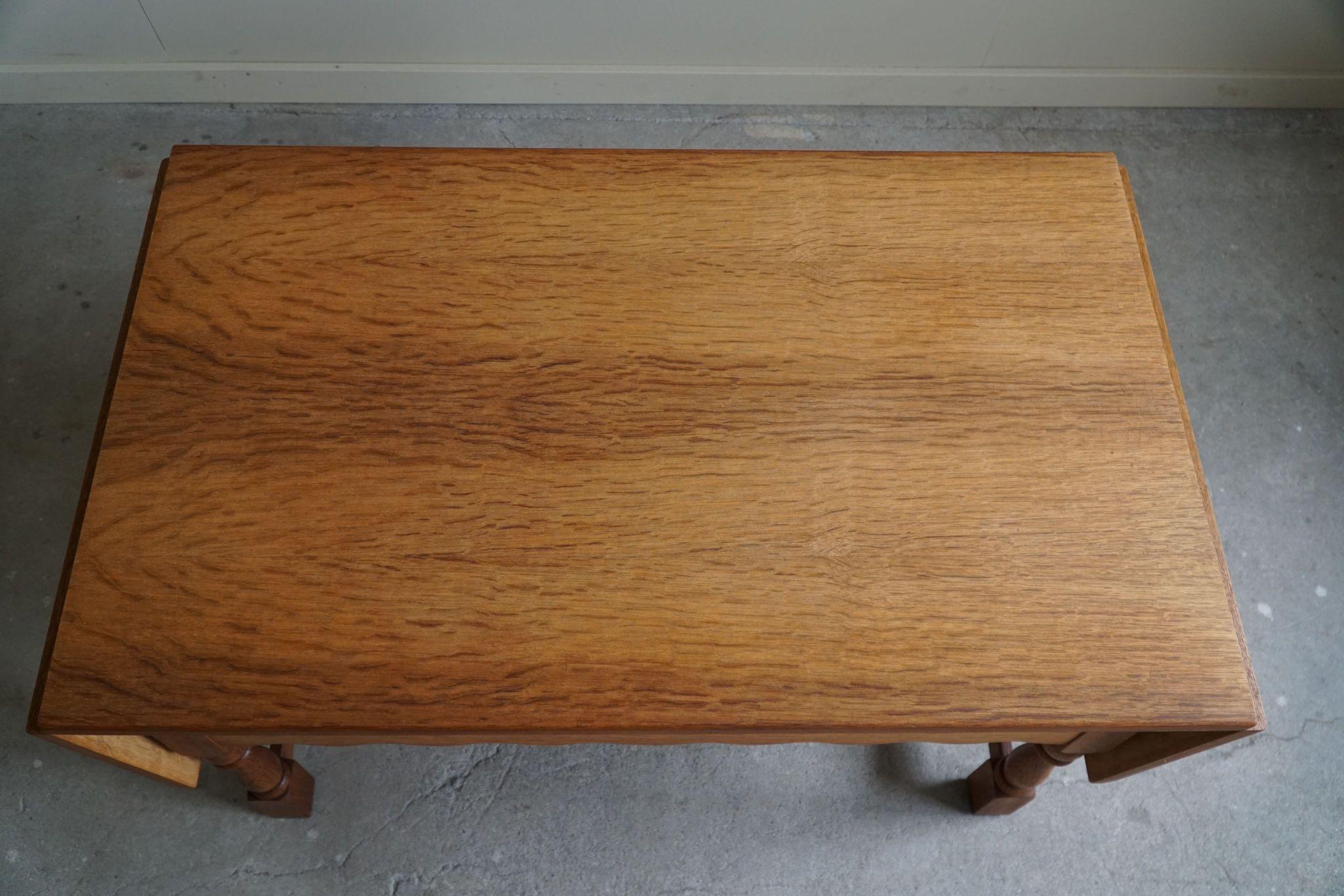 Danish Mid Century Folding Table with a Drawer in Oak, Henning Kjærnulf, 1960s For Sale 1
