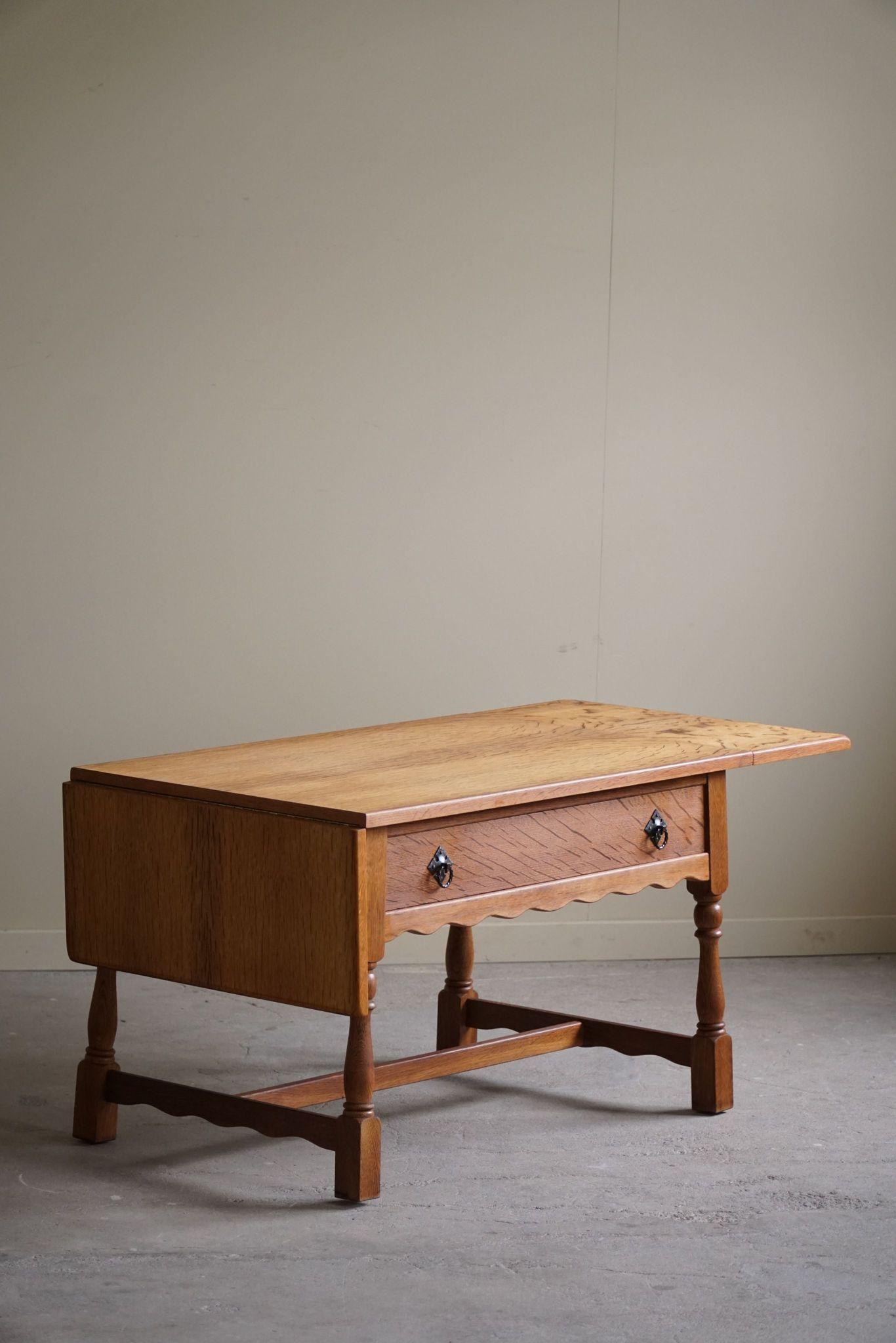 Danish Mid Century Folding Table with a Drawer in Oak, Henning Kjærnulf, 1960s For Sale 3