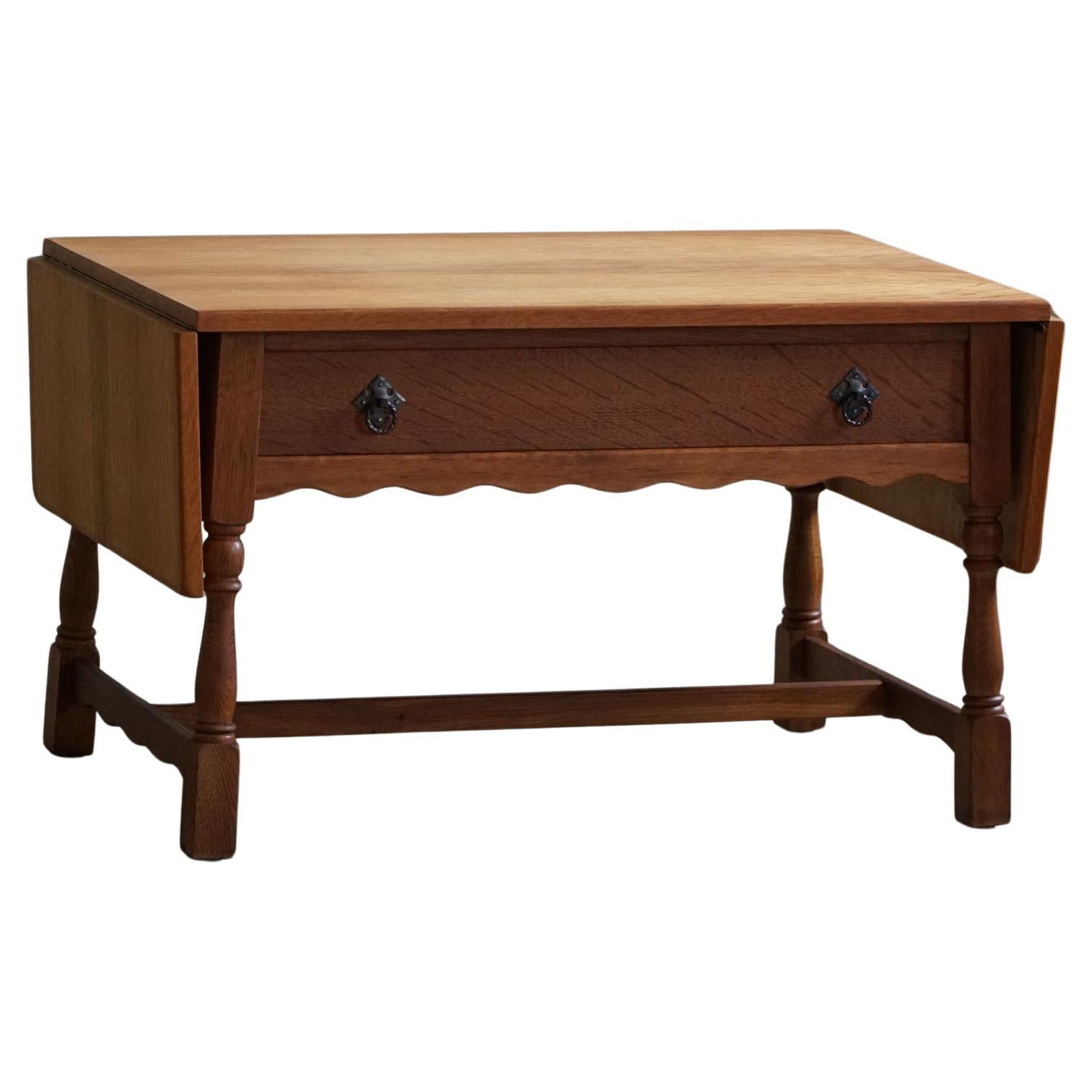 Danish Mid Century Folding Table with a Drawer in Oak, Henning Kjærnulf, 1960s For Sale