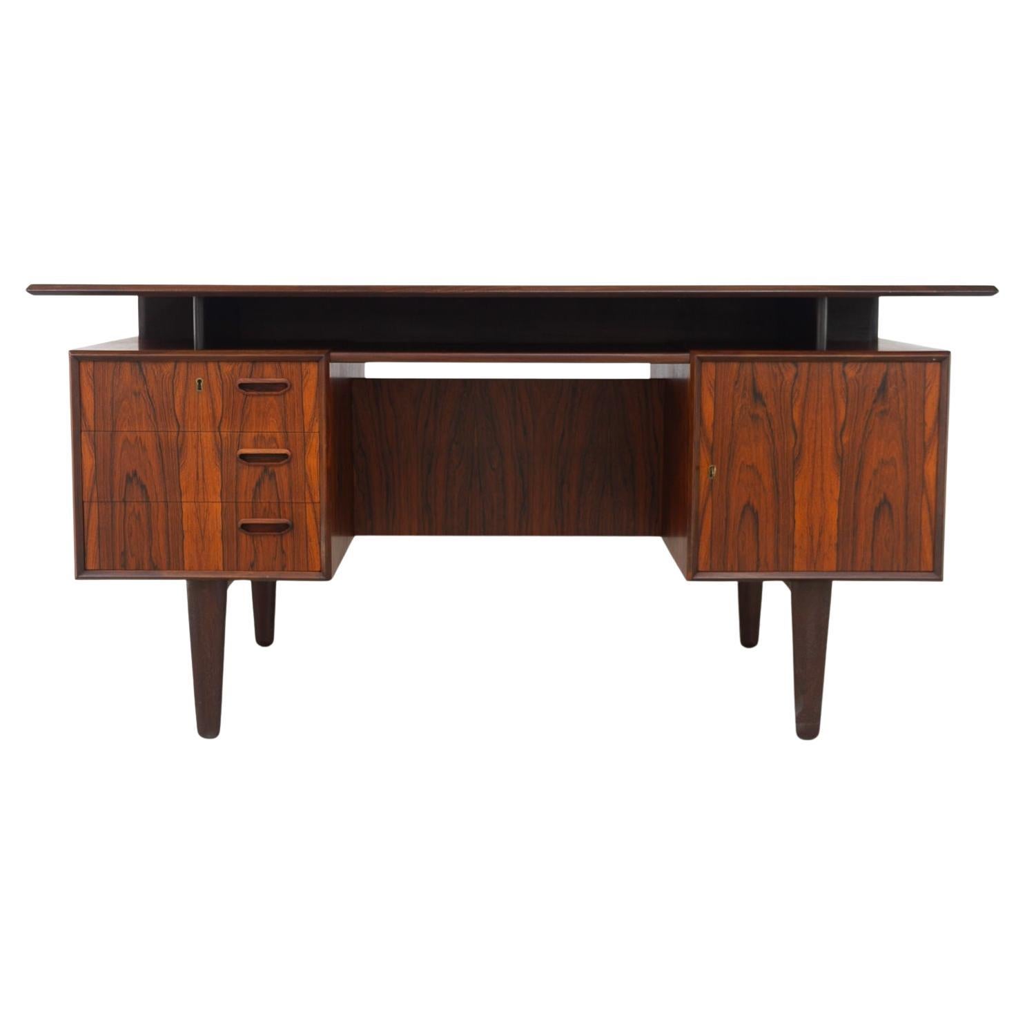 Danish Mid-Century Freestanding Rosewood Desk with Floating Top, 1960s. For Sale