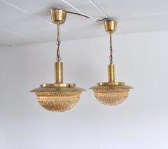 Danish Mid-Century Glass and Brass Chandeliers by Vitrika