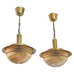 Danish Mid-Century Glass and Brass Chandeliers by Vitrika