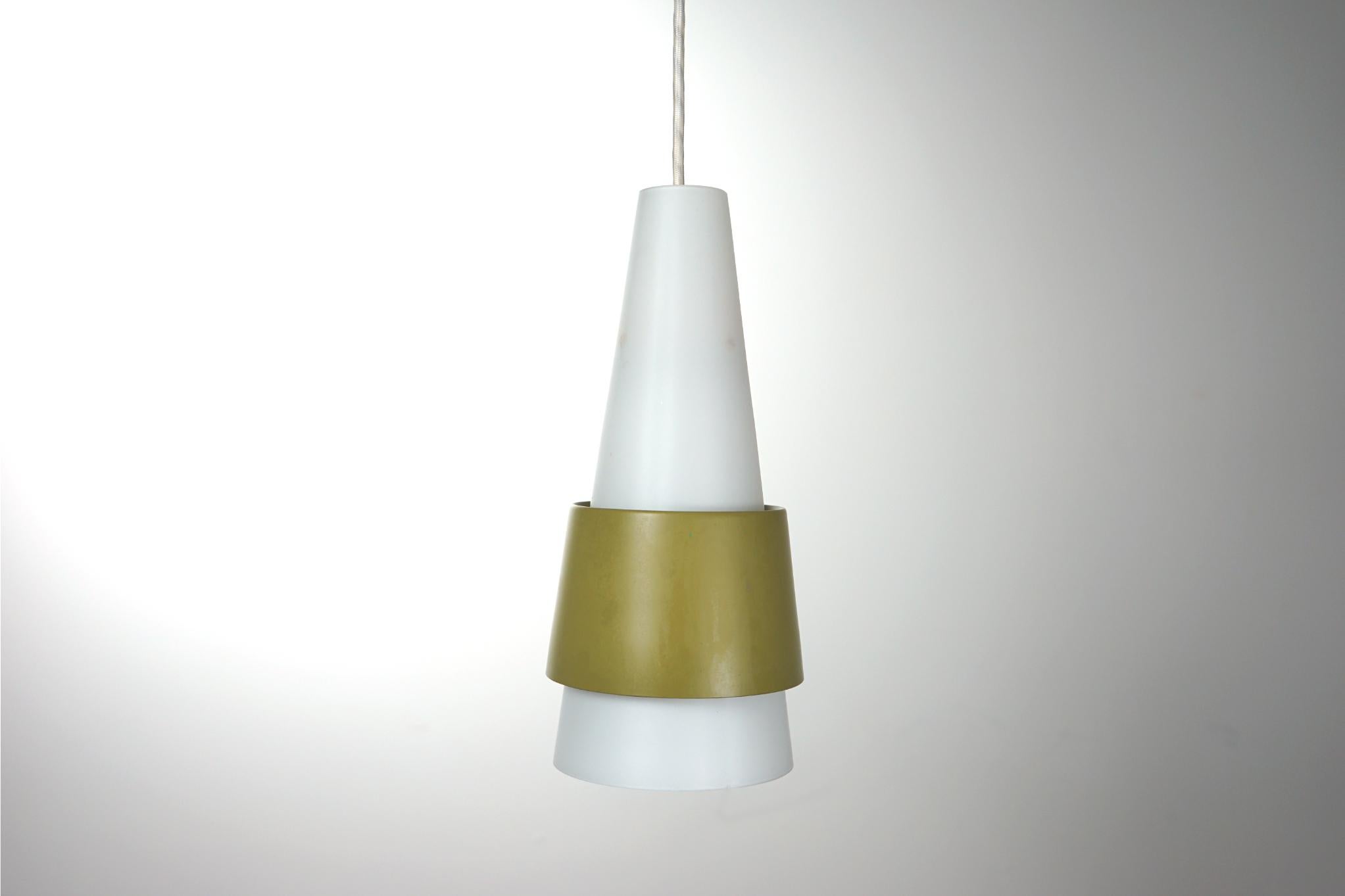 Scandinavian Modern Danish Mid-Century Glass and Metal Pendant Light For Sale