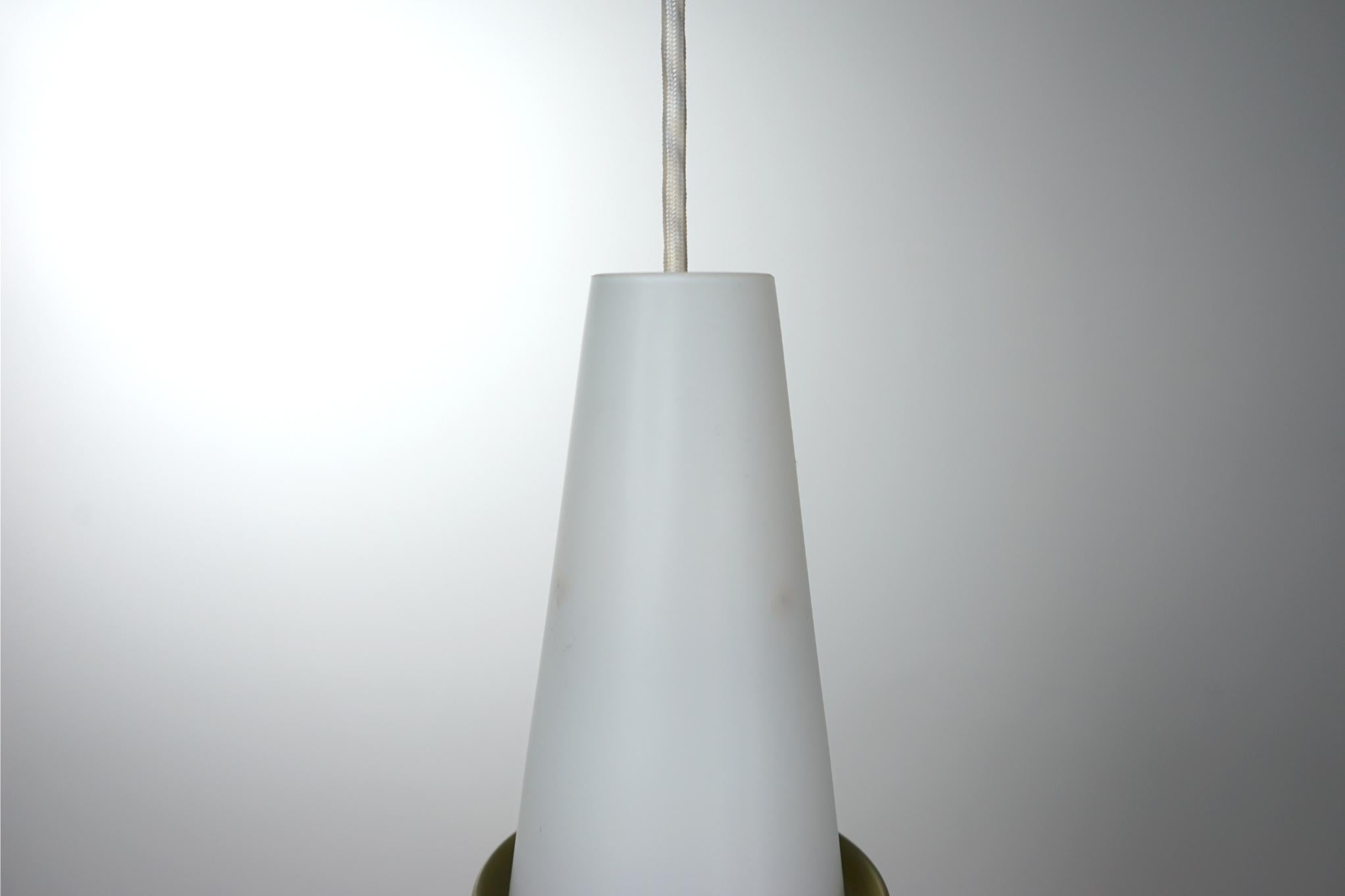 Danish Mid-Century Glass and Metal Pendant Light In Good Condition For Sale In VANCOUVER, CA