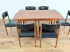 Danish Midcentury Golden Teak Extendable Dining Table and Six Chairs