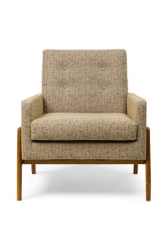 Danish Mid-Century Grey and Blue Tweed Upholstered Armchair