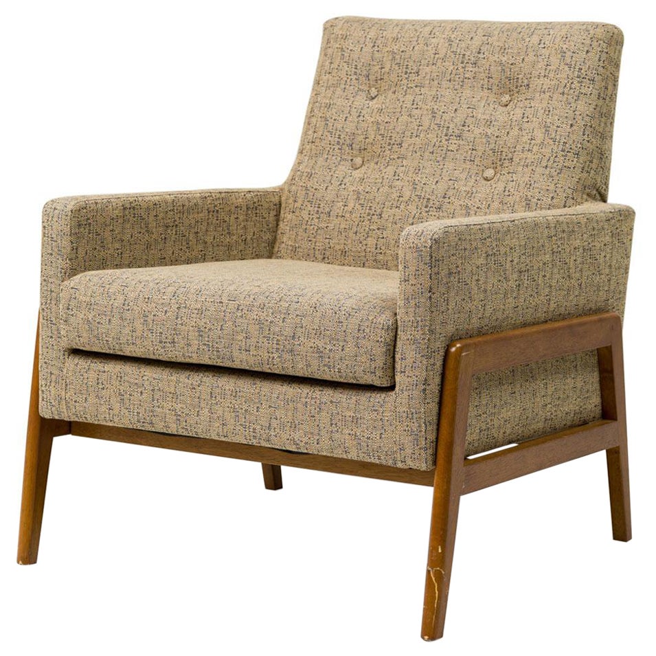 Danish Mid-Century Grey and Blue Tweed Upholstered Armchair For Sale