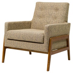Danish Mid-Century Grey and Blue Tweed Upholstered Armchair
