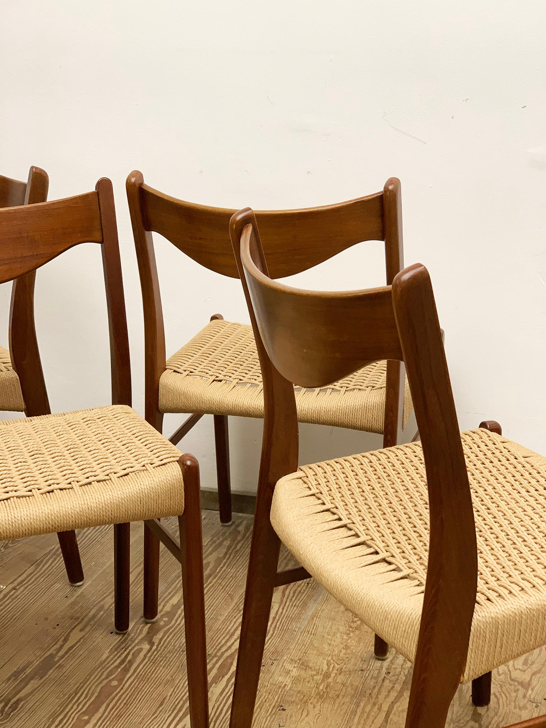 Papercord Danish Mid-Century GS60 Chairs in Teak by Arne Wahl Iversen for Glyngøre 