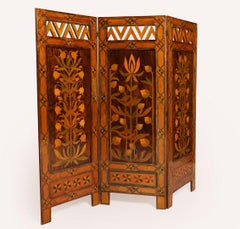 Danish Mid Century Hand Painted Screen