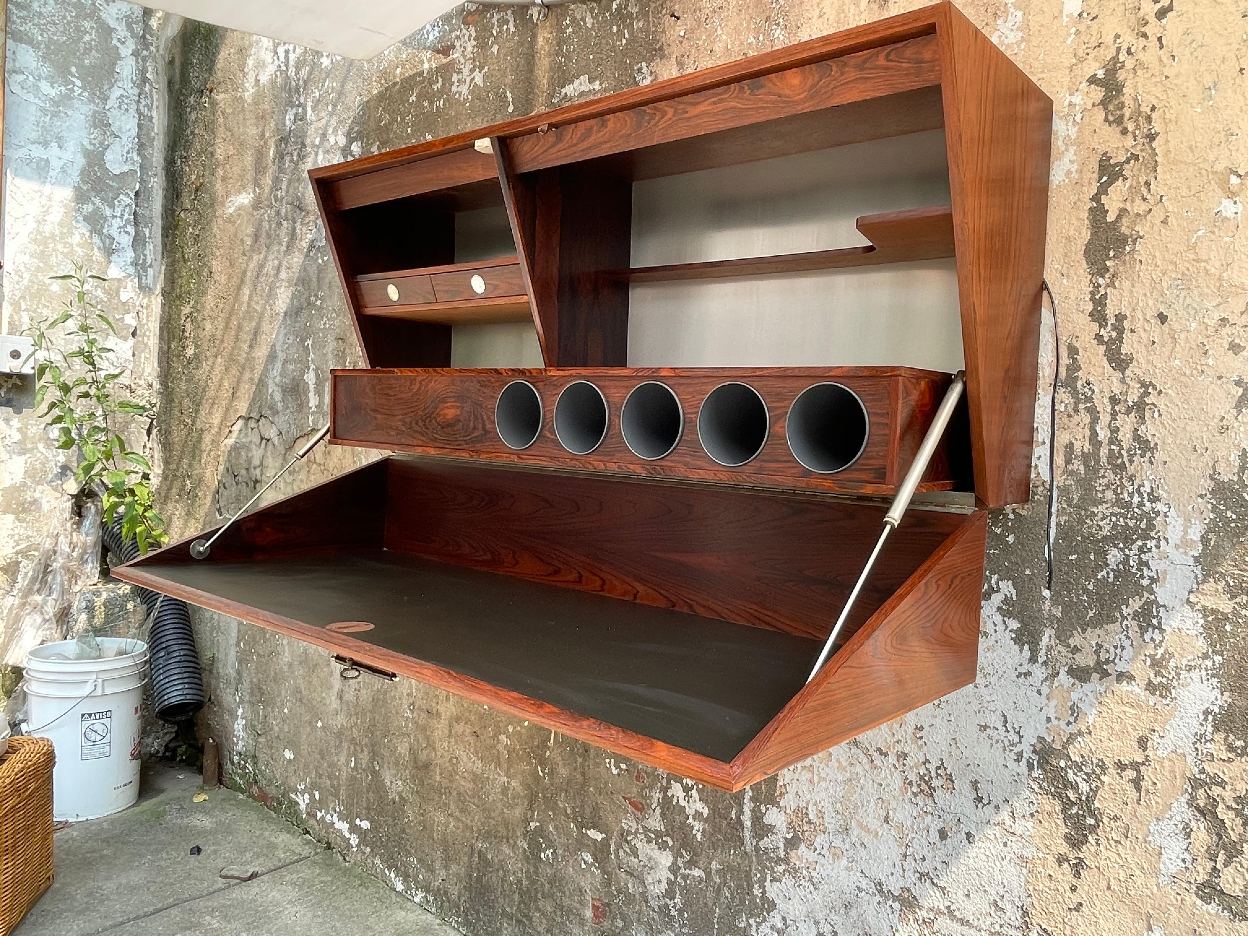 Mid-Century Modern Danish Mid Century Hanging Hide-Away Rosewood Bar Cabinet  For Sale