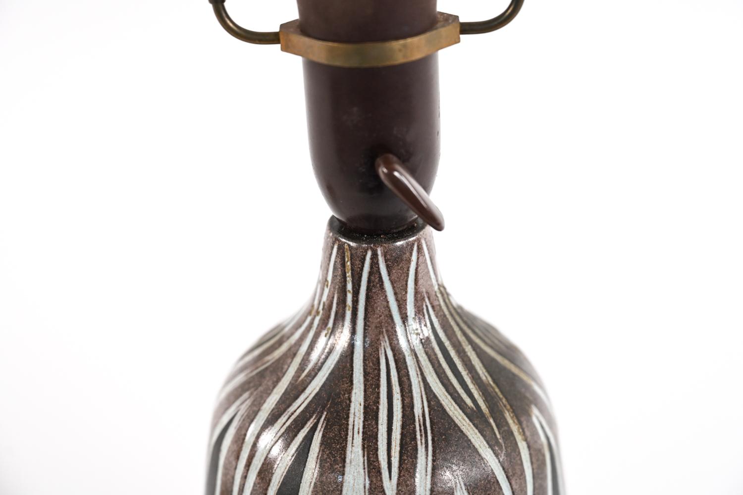 Danish Mid-Century Hans Rudolf Petersen Sgraffito Pottery Table Lamp 1