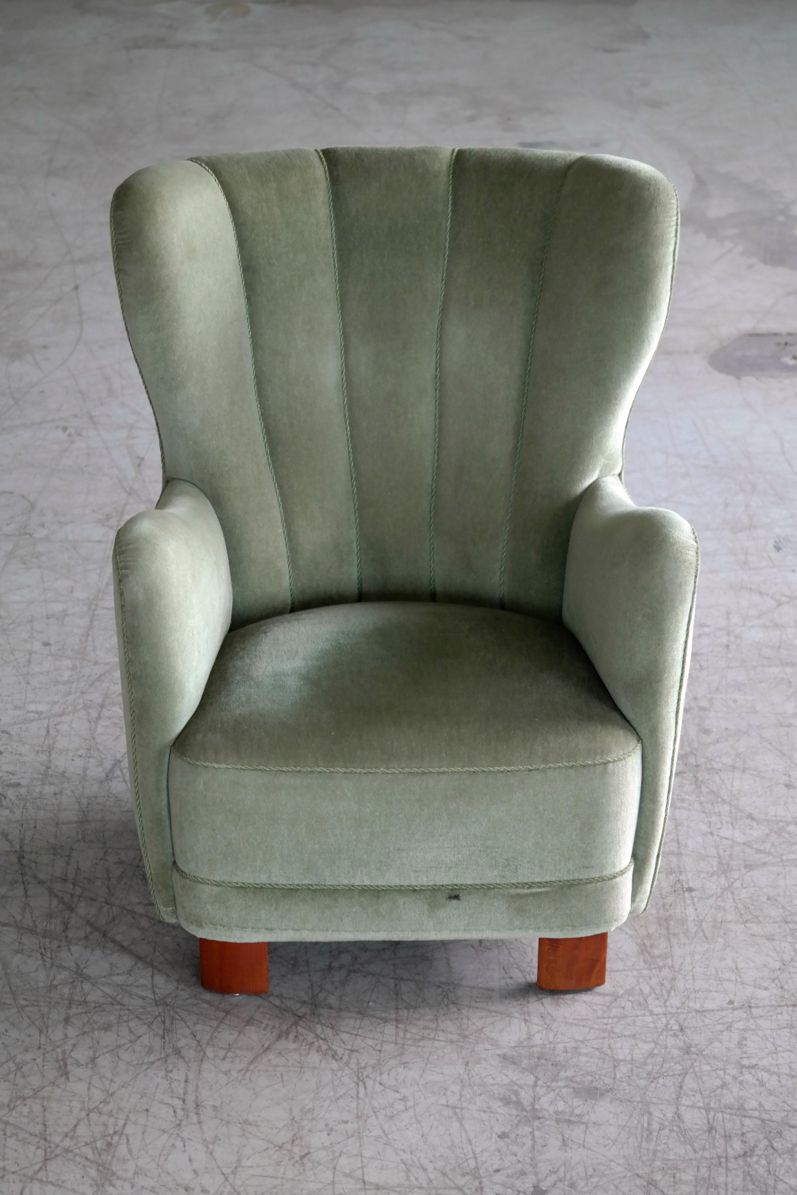 Danish Midcentury High Back Lounge Chair Denmark by Slagelse Mobelvaerk In Excellent Condition In Bridgeport, CT
