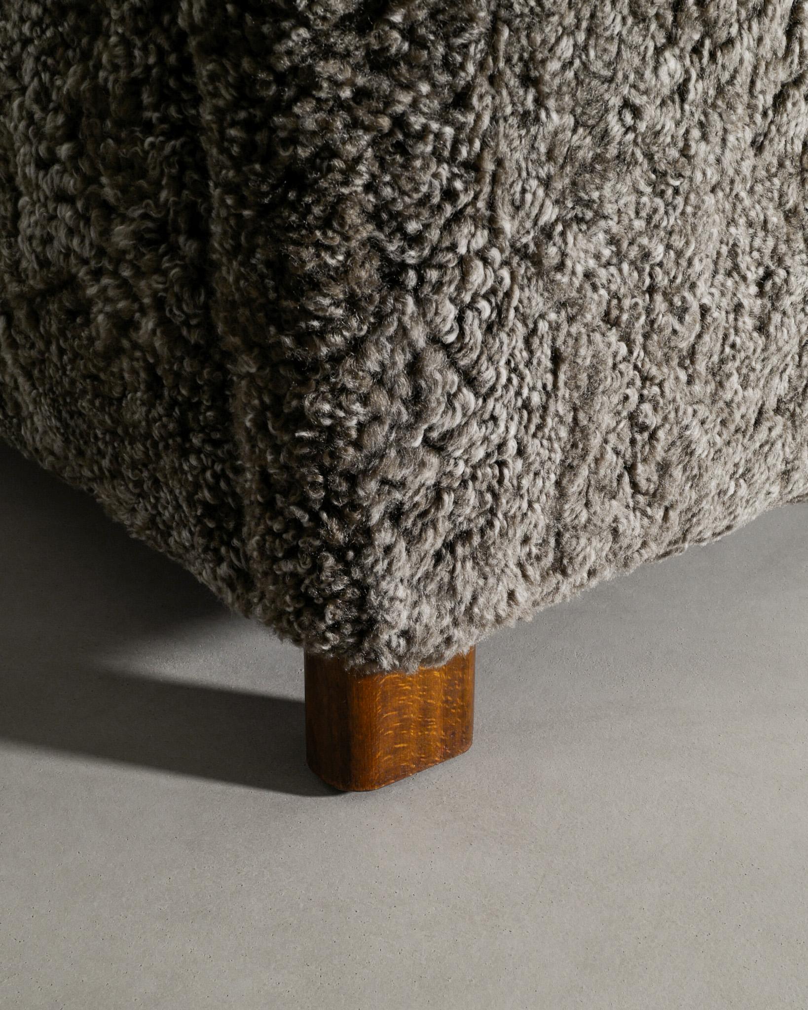 Mid-20th Century Danish Mid Century Highback Wingback Armchair in Grey Sheepskin Produced, 1940s For Sale