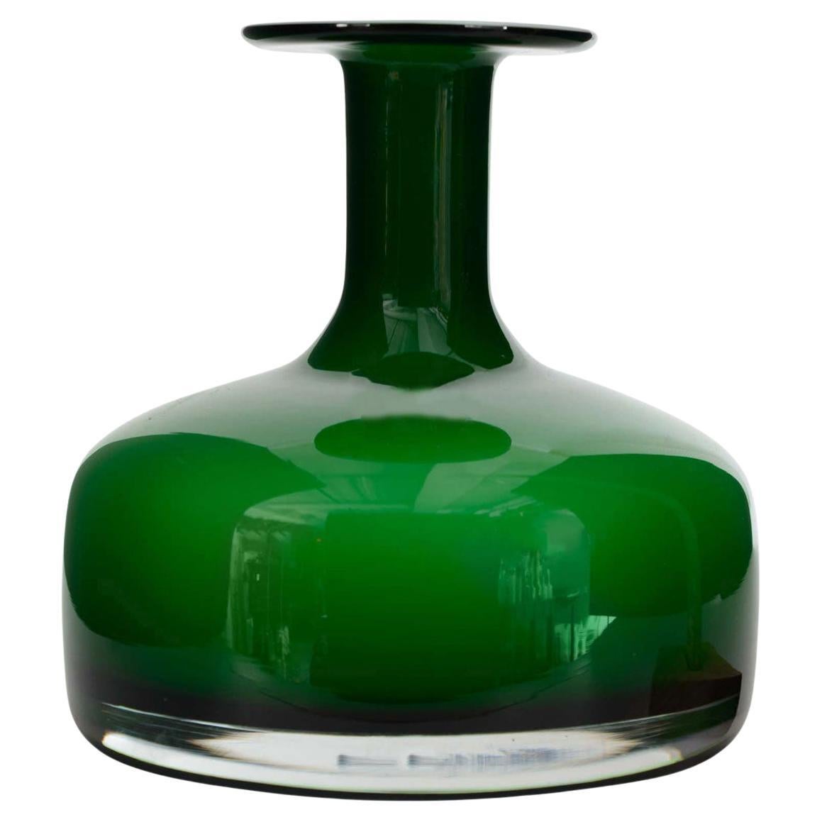 Danish Mid-Century Holmegaard Green and White Bud Vase