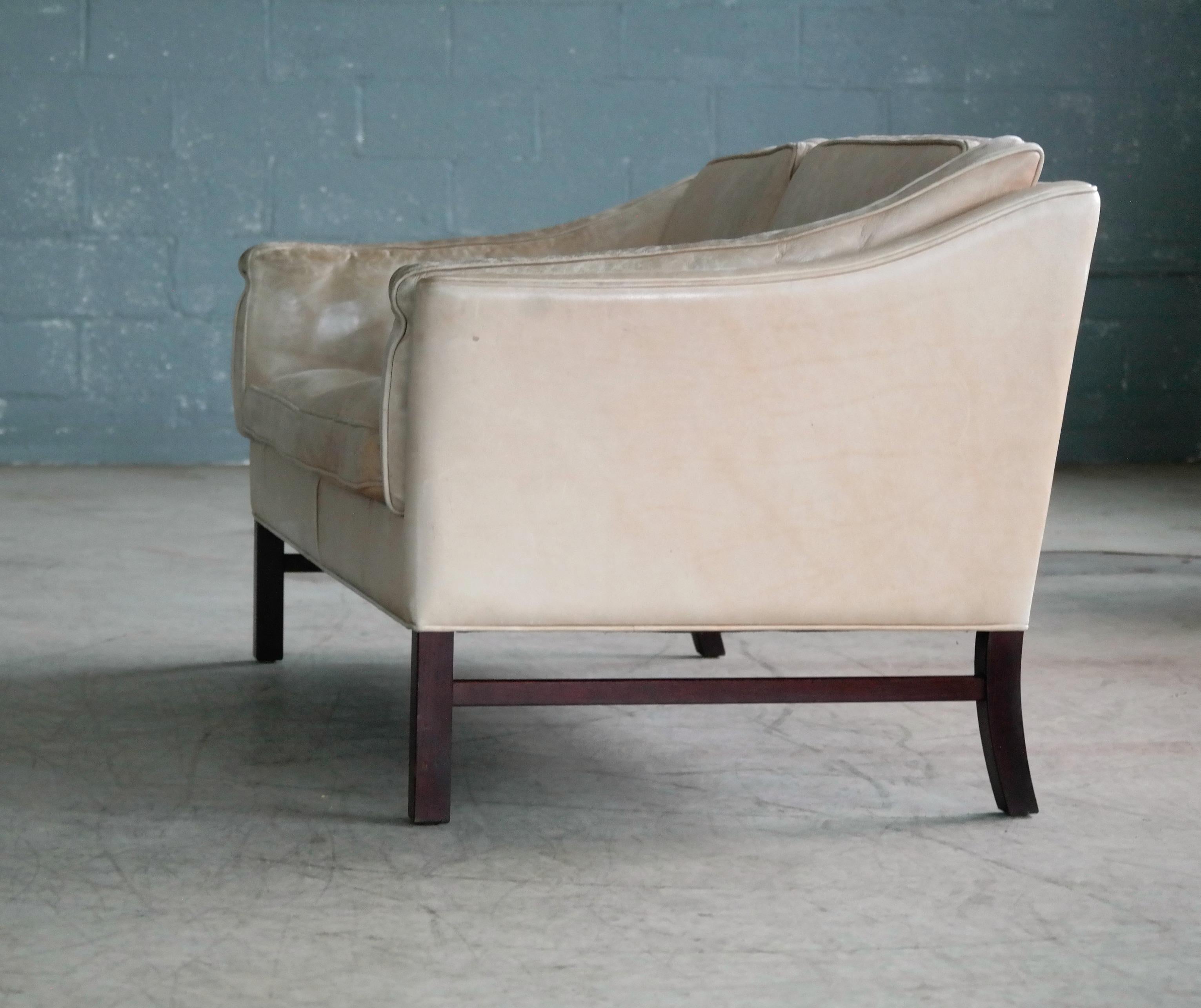 Danish Midcentury Illum Wikkelso Attributed, Two-Seat Sofa in Worn Tan Leather 5