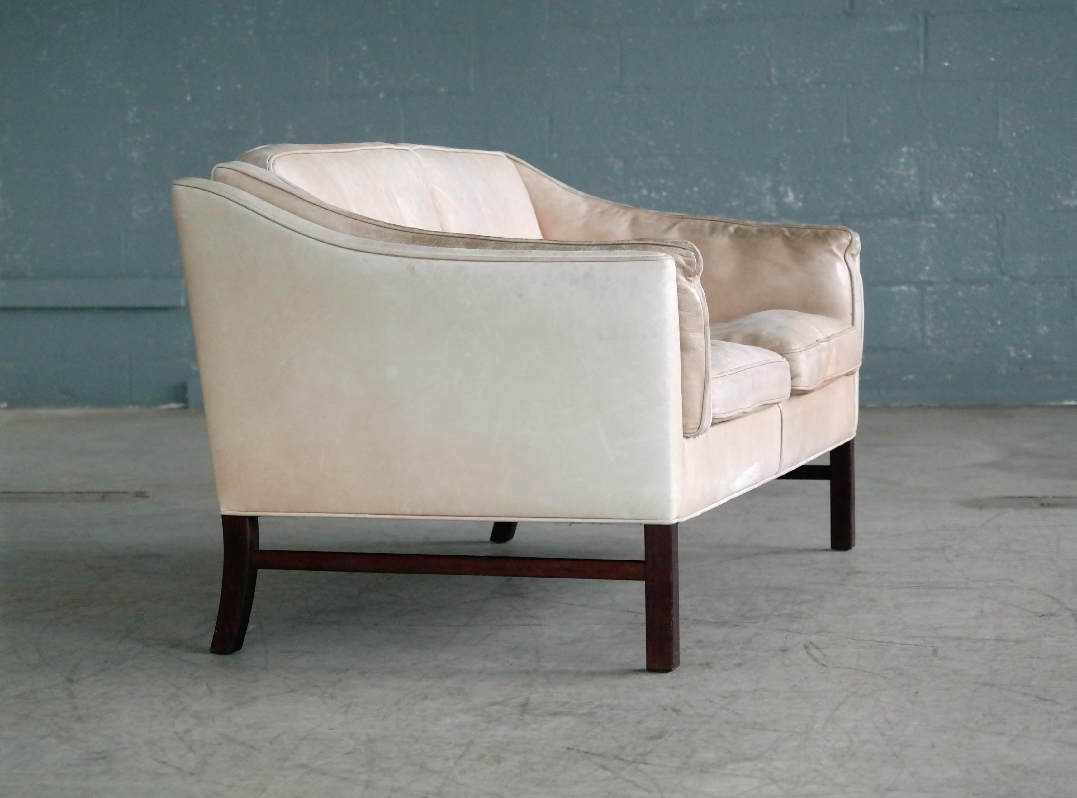 Danish Midcentury Illum Wikkelso Attributed, Two-Seat Sofa in Worn Tan Leather 1