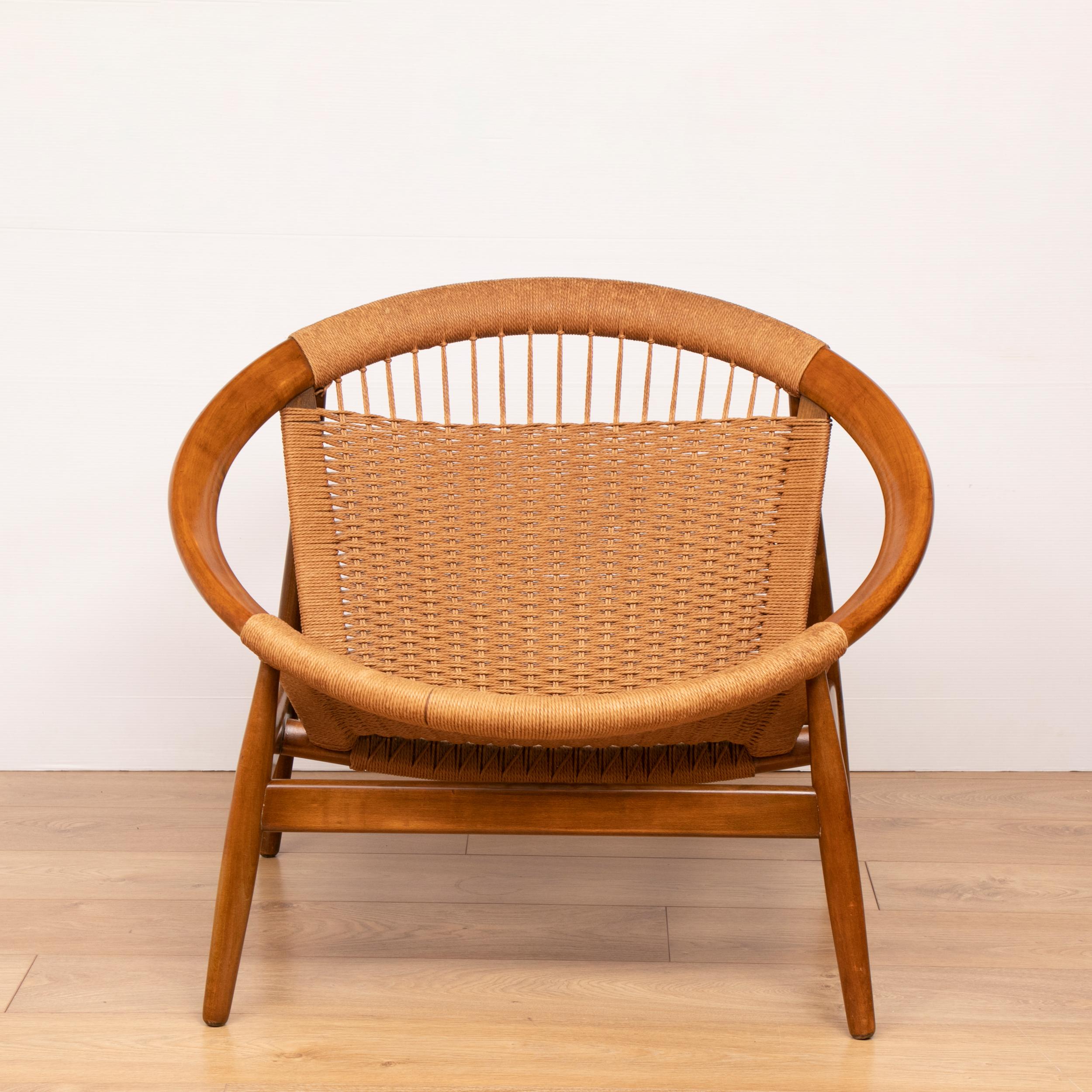 Illum wikkelso ringstol teak and woven cord model 23 chair.
