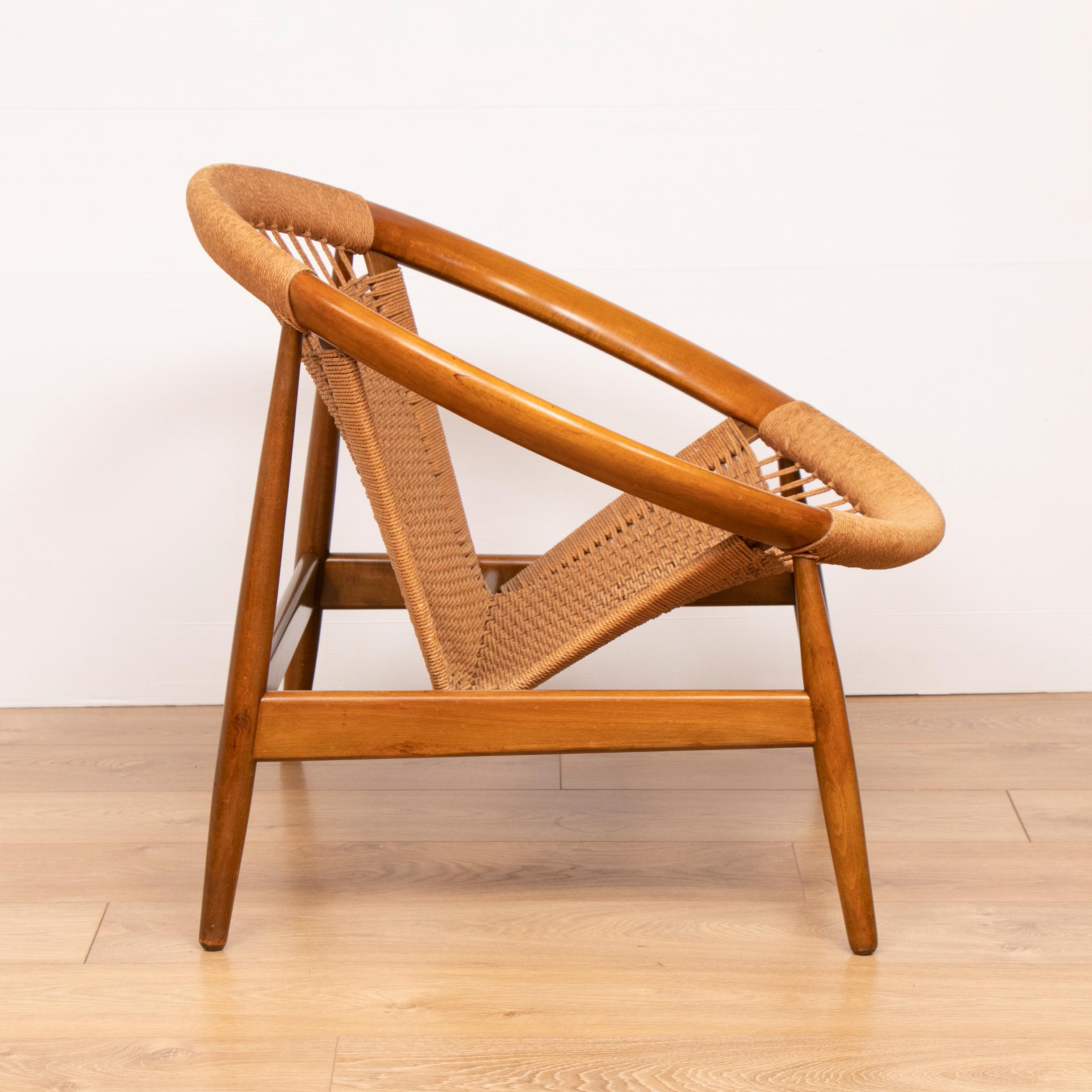 Mid-Century Modern Danish Mcentury Illum Wikkelso Ringstol Teak and Woven Cord model 23 Chair For Sale