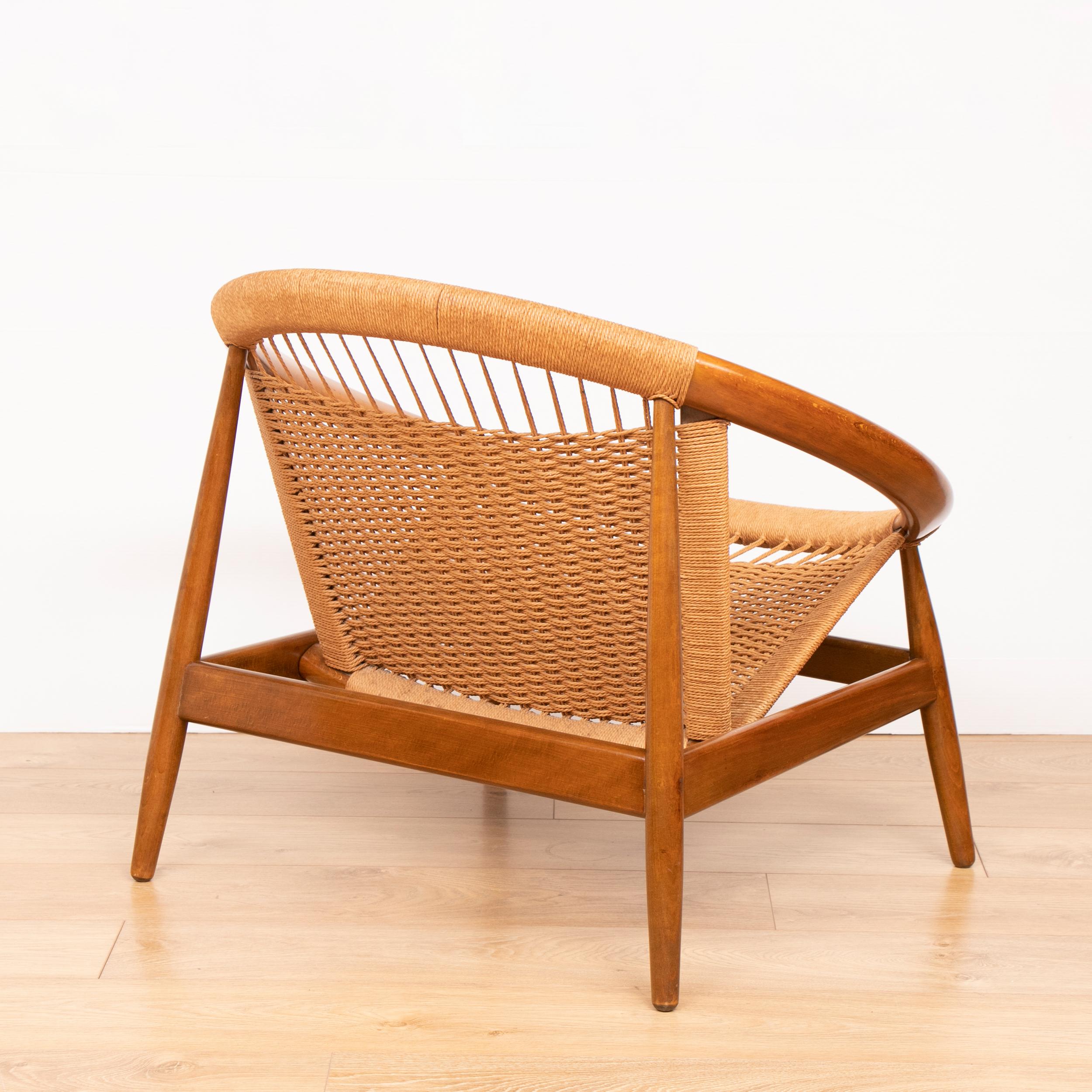 Danish Mcentury Illum Wikkelso Ringstol Teak and Woven Cord model 23 Chair In Good Condition For Sale In Surbiton, GB