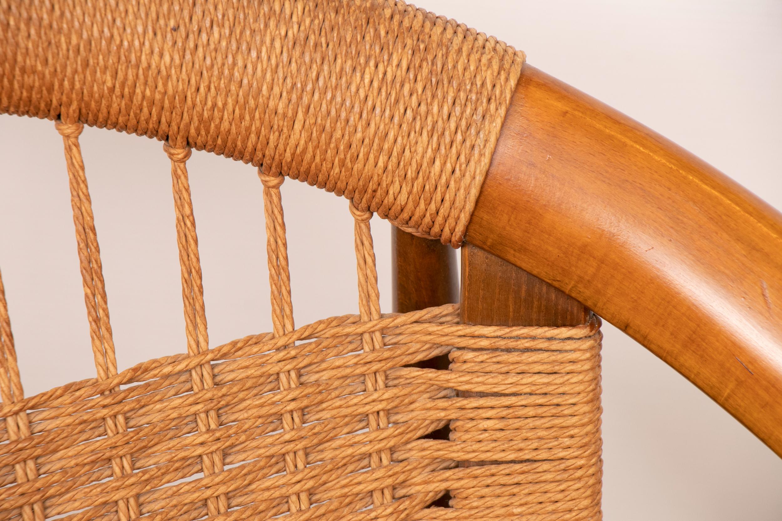 Danish Mcentury Illum Wikkelso Ringstol Teak and Woven Cord model 23 Chair For Sale 1