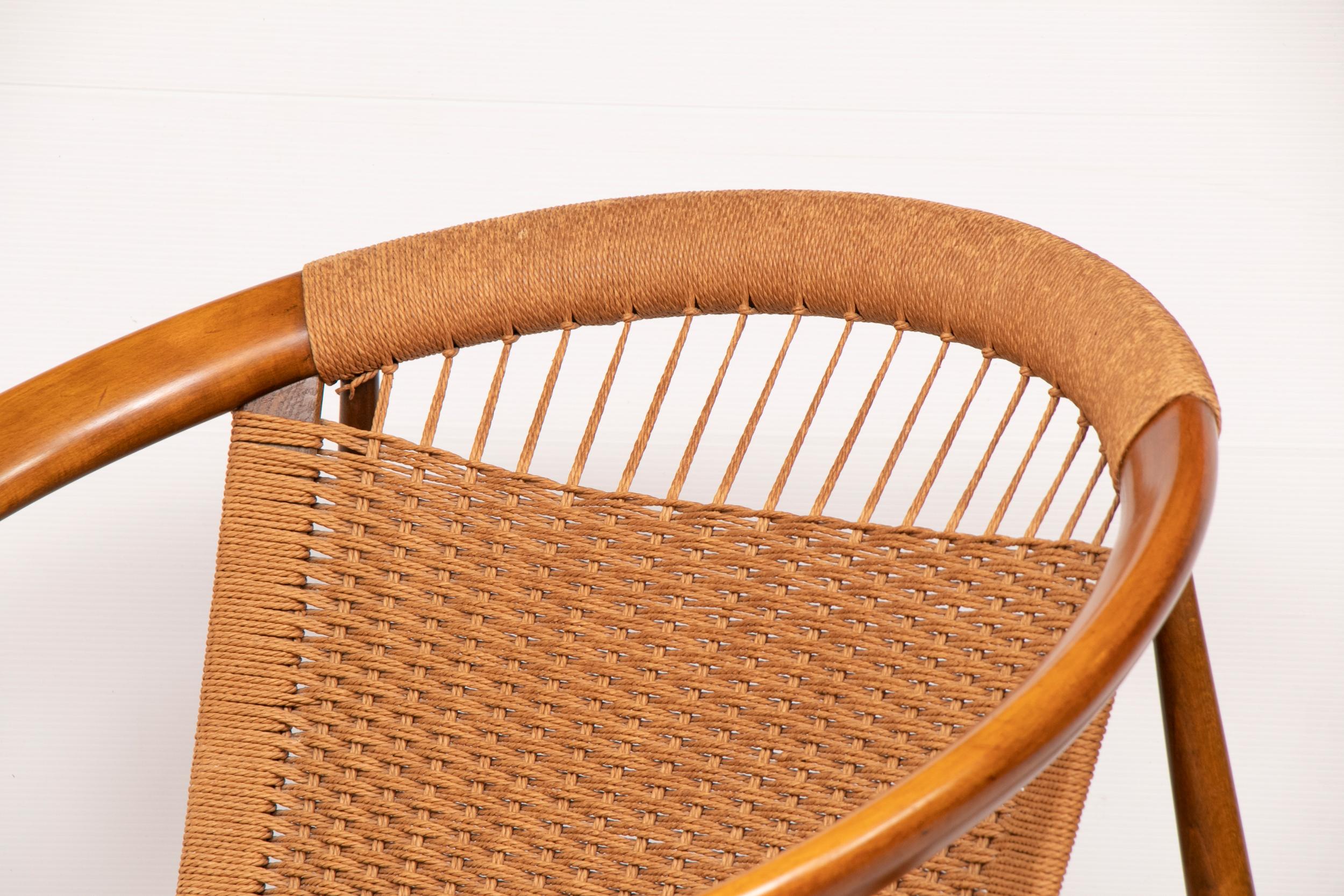 Danish Mcentury Illum Wikkelso Ringstol Teak and Woven Cord model 23 Chair For Sale 2