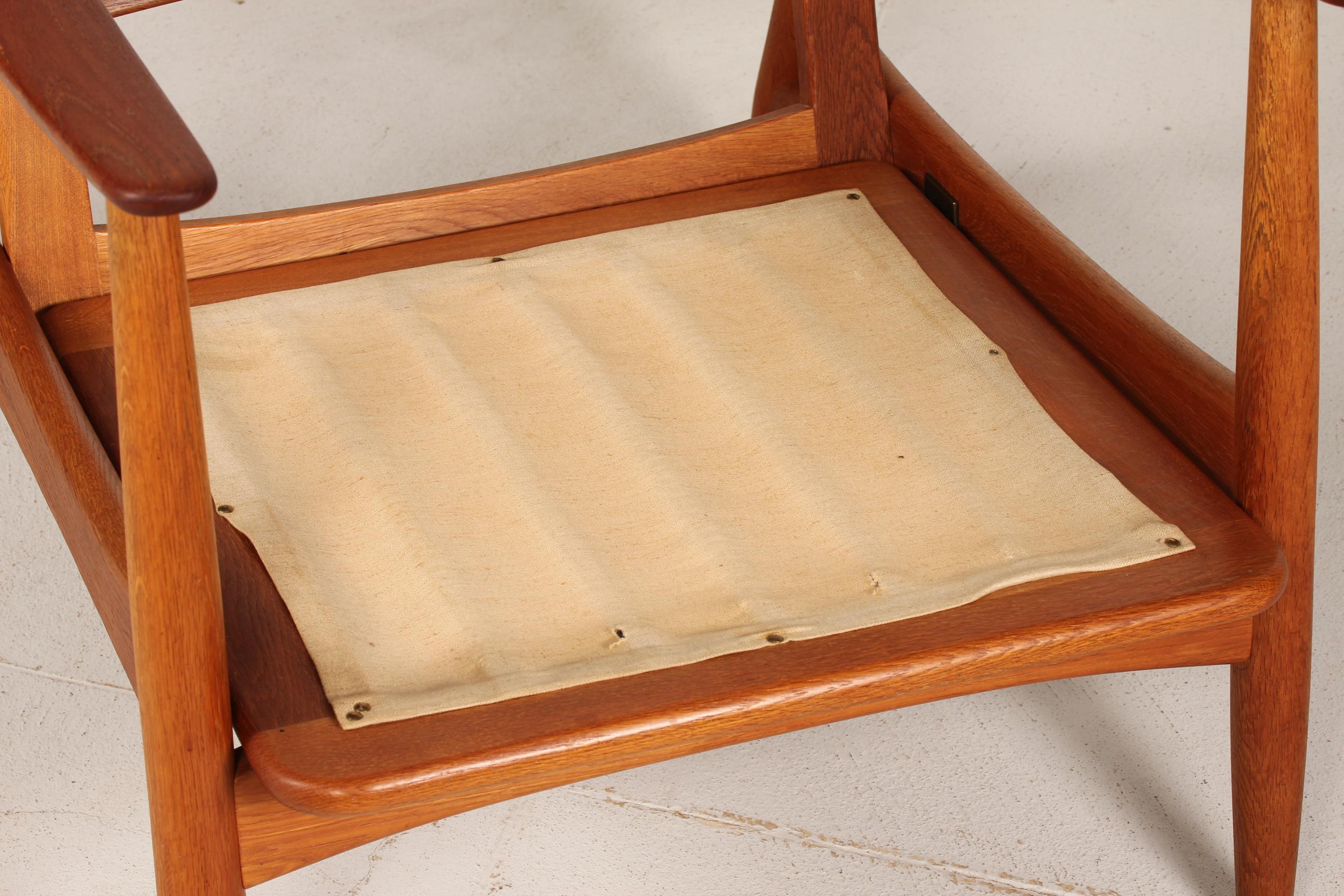 Fabric Danish Midcentury Johannes Andersen Oak and Teak Easy Chair Model 121, 1950s