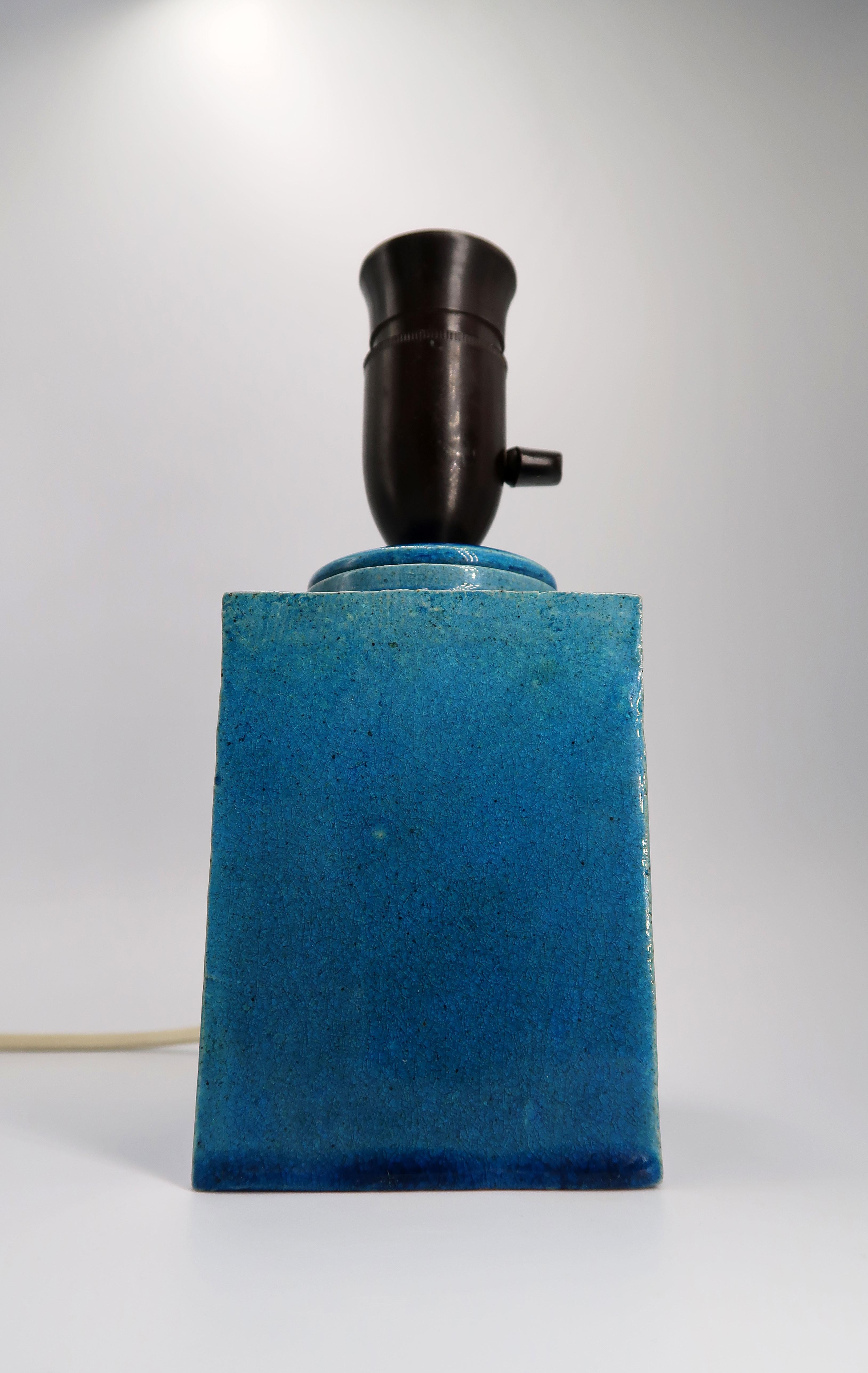 Glazed Danish Midcentury Kähler Square Shaped Blue Table Lamp, 1960s